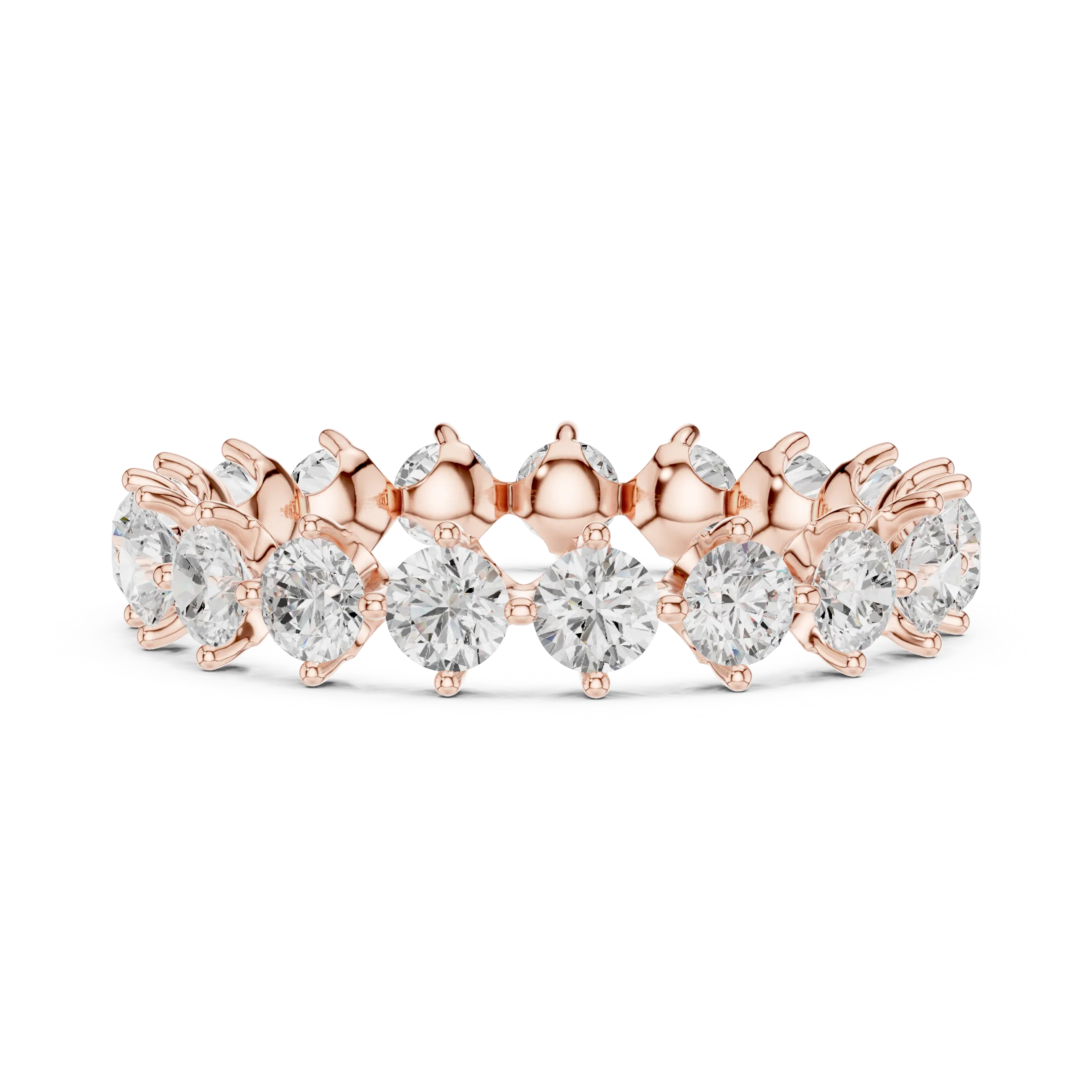 14K Rose Gold Round Moissanite Diamond U-Prong Eternity Ring