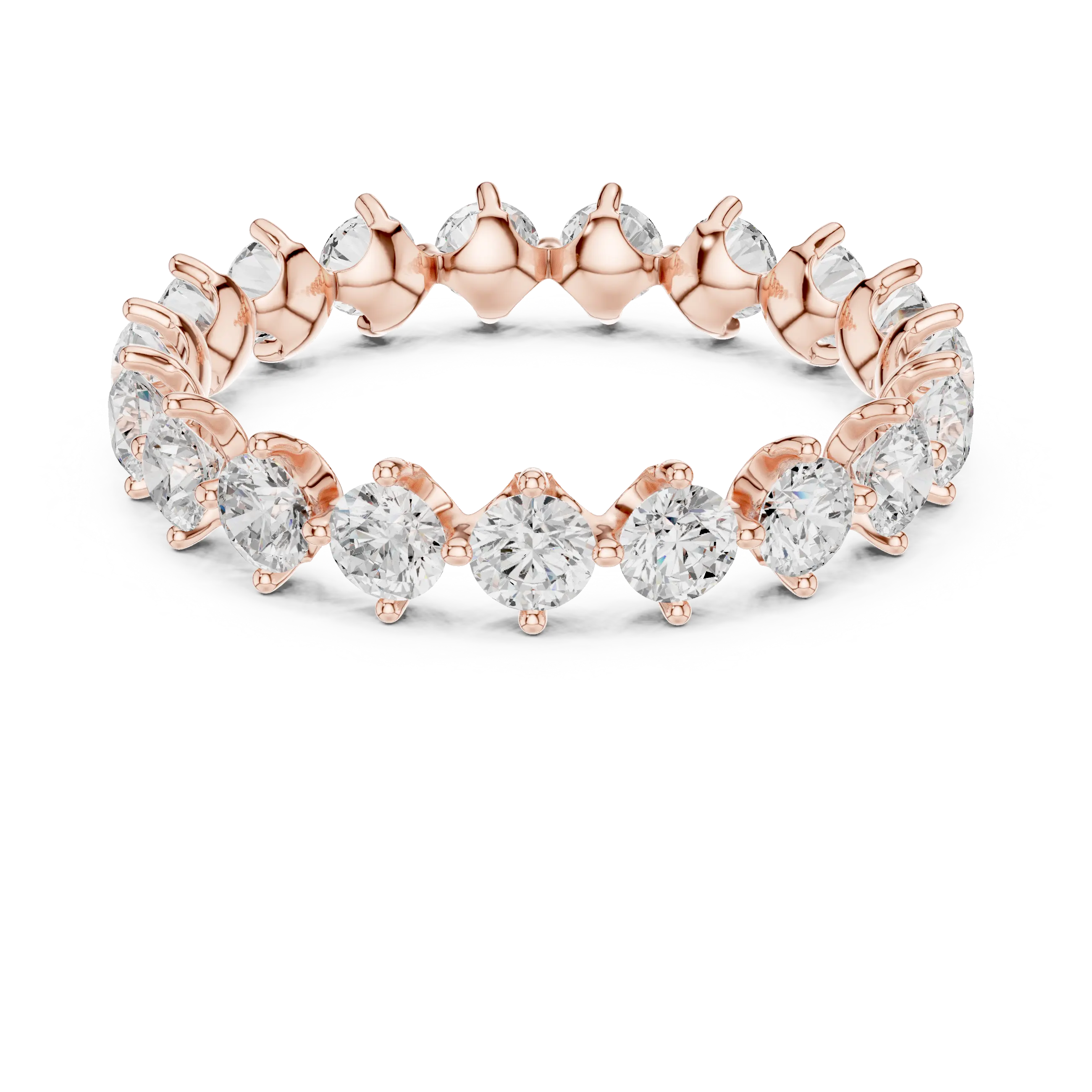 14K Rose Gold Round Moissanite Diamond U-Prong Eternity Ring