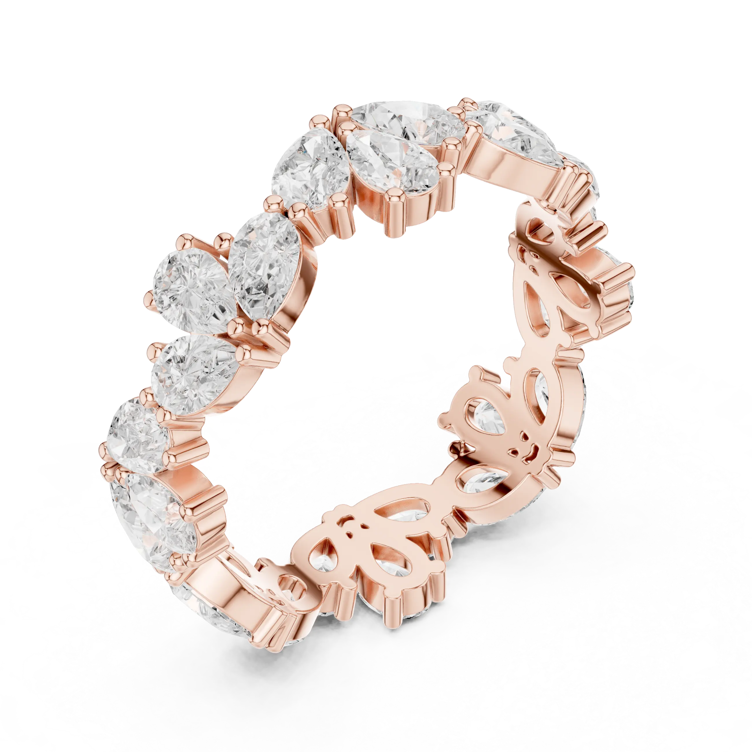 14K White Gold Pear Shape Diamond Cluster Eternity Ring