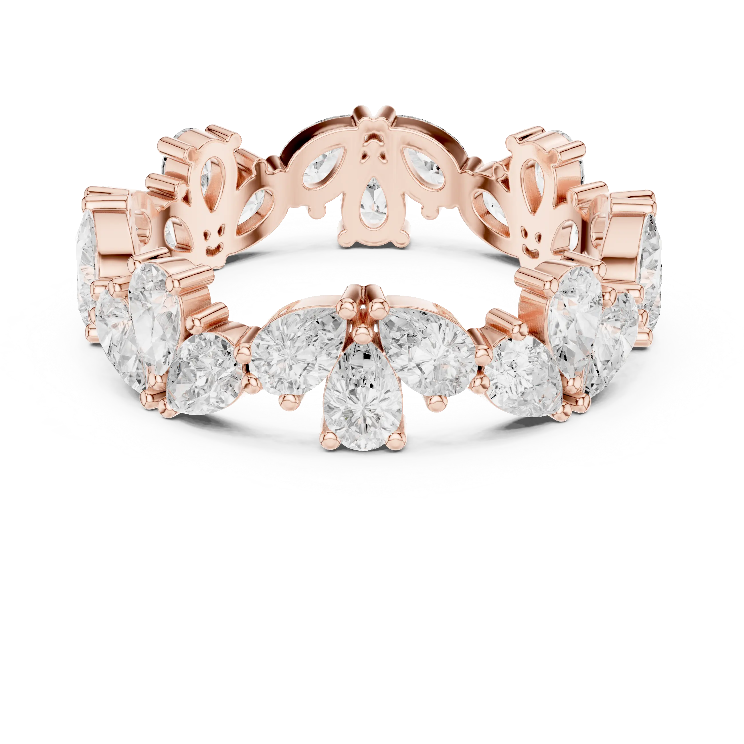 14K White Gold Pear Shape Diamond Cluster Eternity Ring