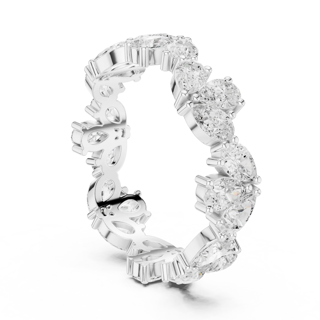14K White Gold Pear Shape Diamond Cluster Eternity Ring