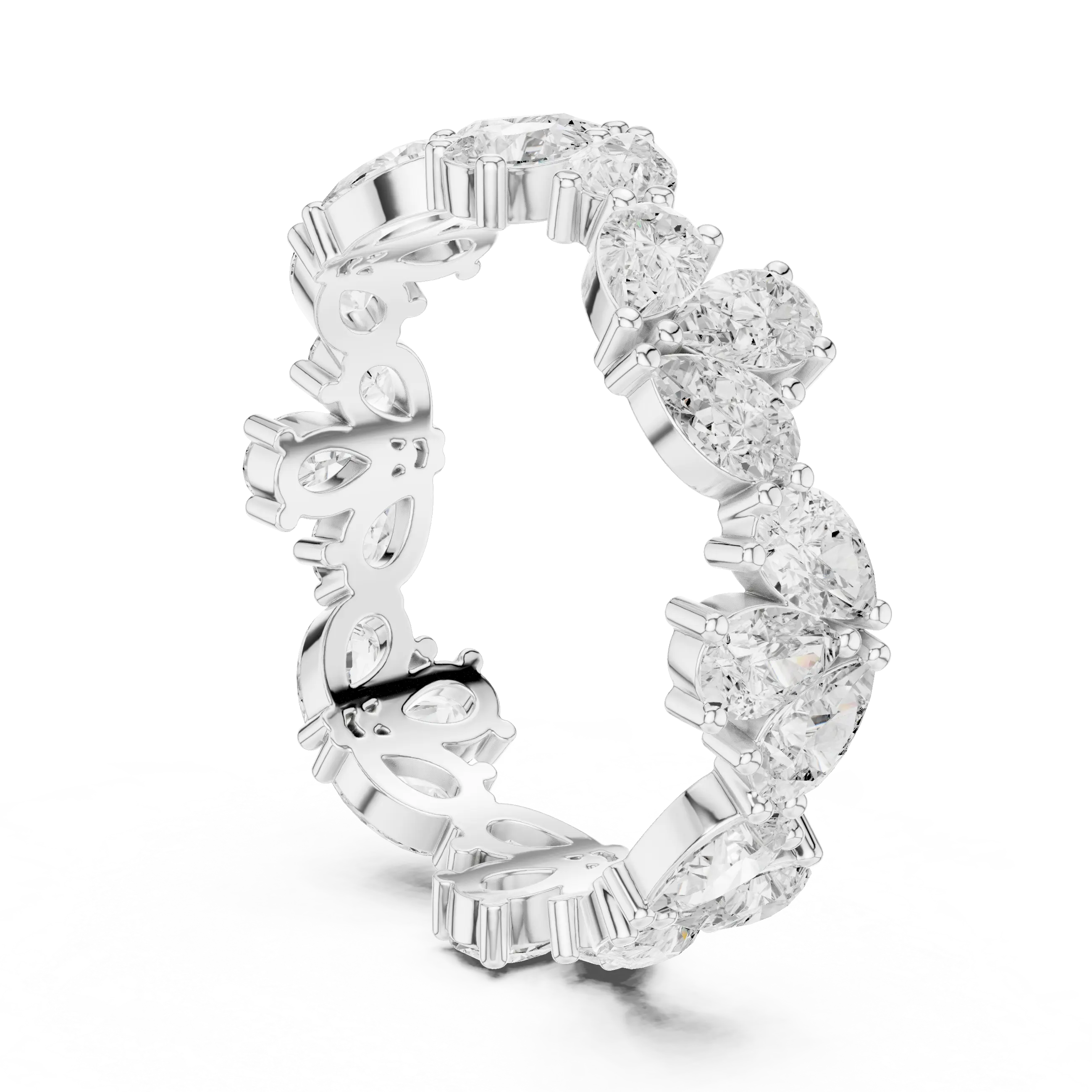 14K White Gold Pear Shape Diamond Cluster Eternity Ring
