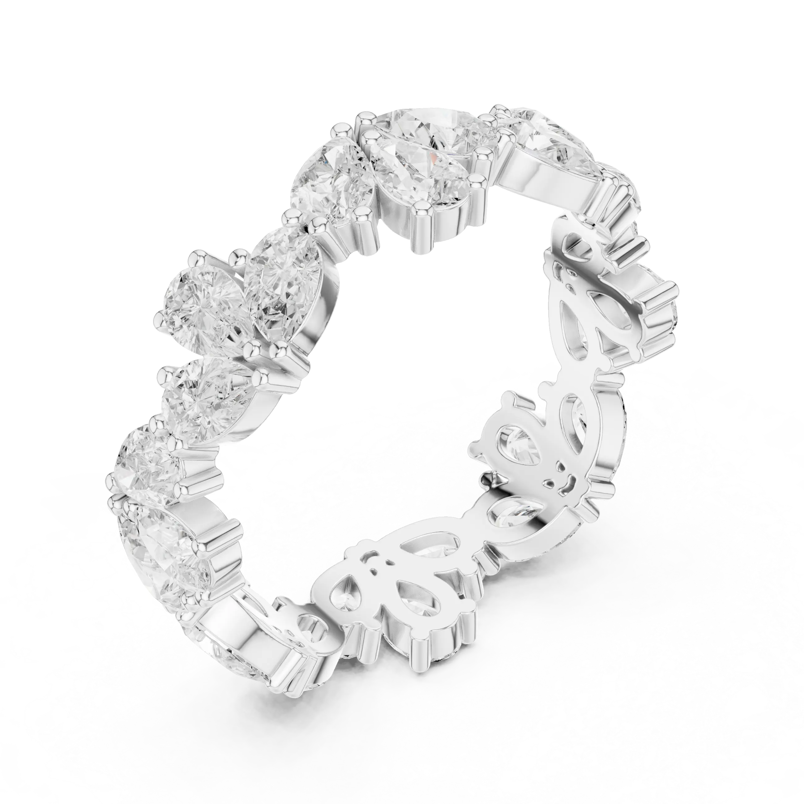 14K White Gold Pear Shape Diamond Cluster Eternity Ring