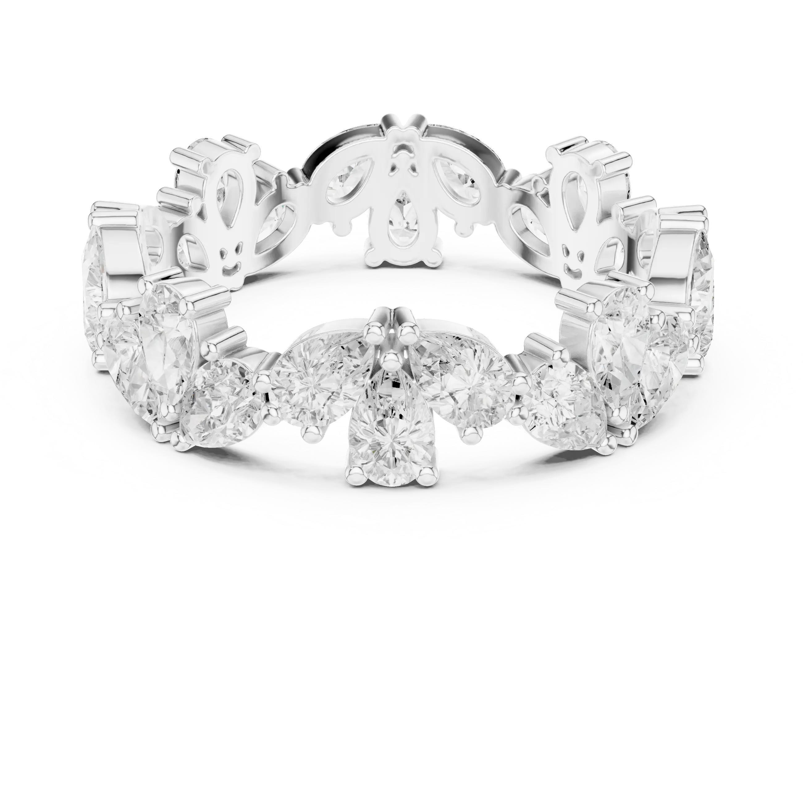 14K White Gold Pear Shape Diamond Cluster Eternity Ring