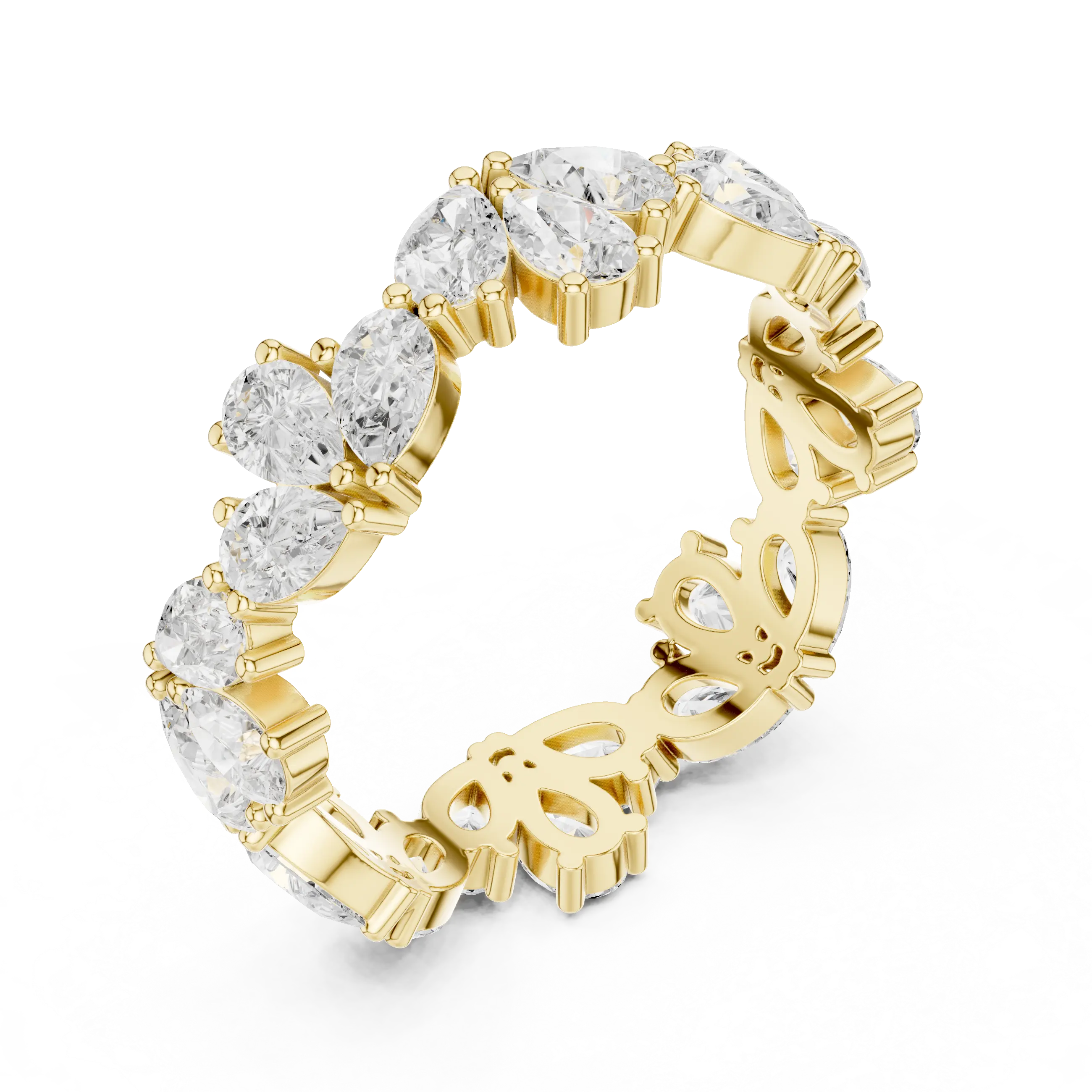 14K White Gold Pear Shape Diamond Cluster Eternity Ring