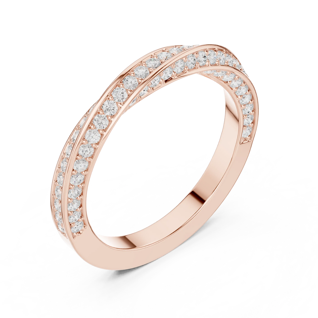 14K White Gold Criss Cross Lb Grown Diamond Pavé Band