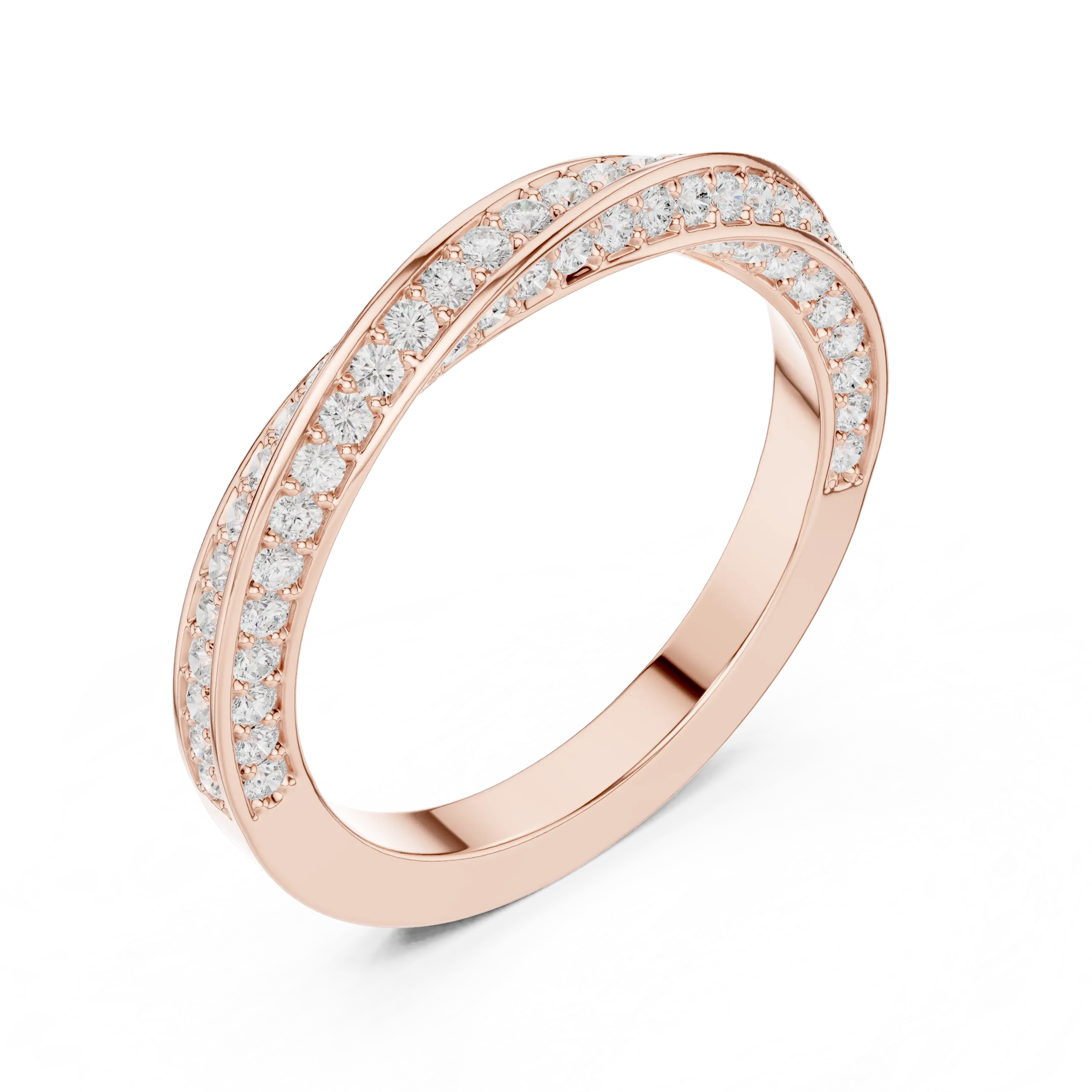 14K White Gold Criss Cross Lb Grown Diamond Pavé Band