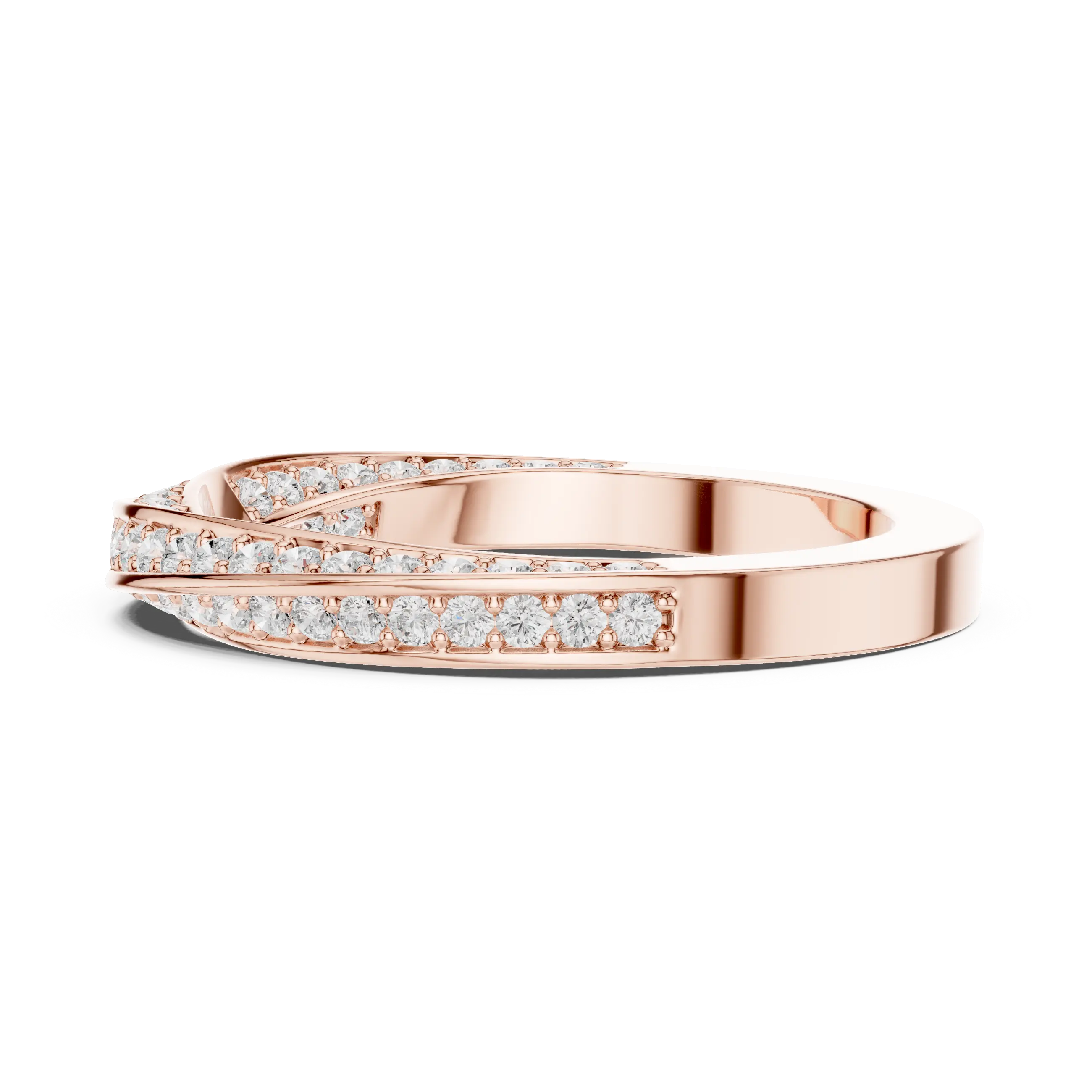 14K White Gold Criss Cross Lb Grown Diamond Pavé Band