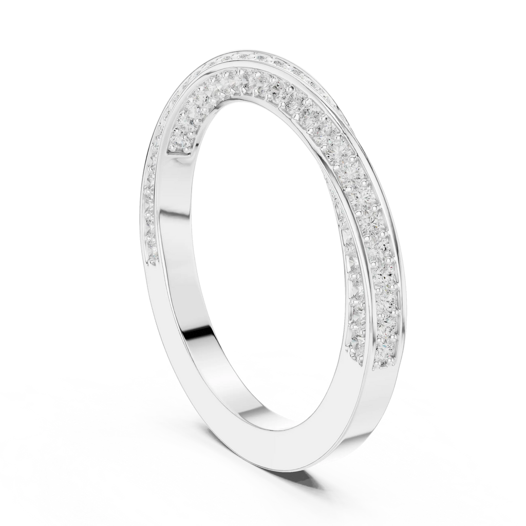 14K White Gold Criss Cross Lb Grown Diamond Pavé Band