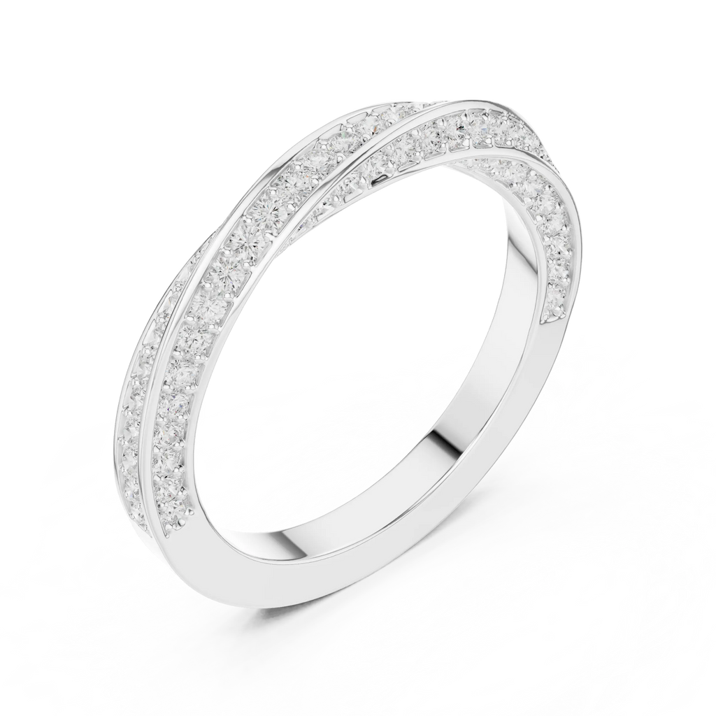 14K White Gold Criss Cross Lb Grown Diamond Pavé Band