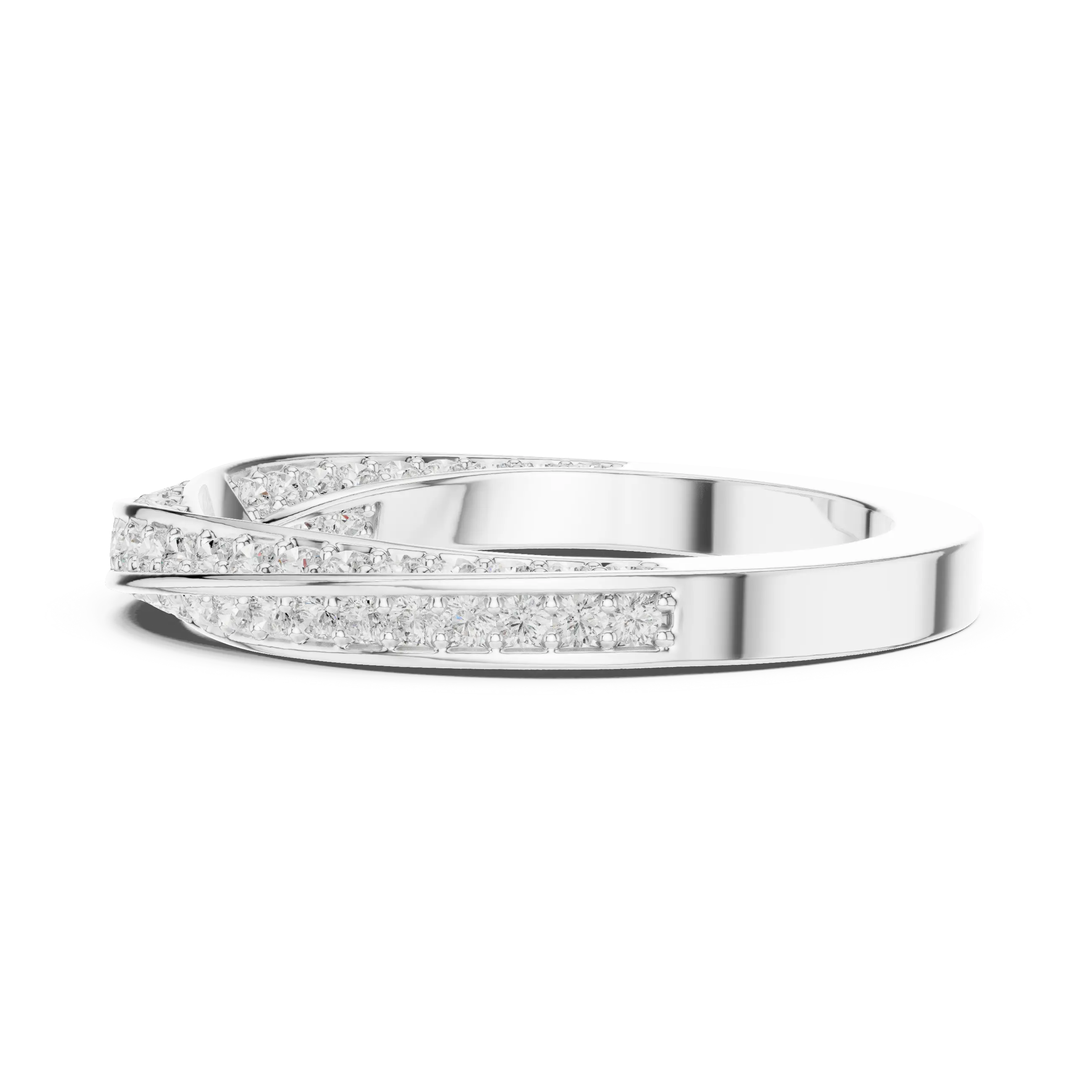 14K White Gold Criss Cross Lb Grown Diamond Pavé Band