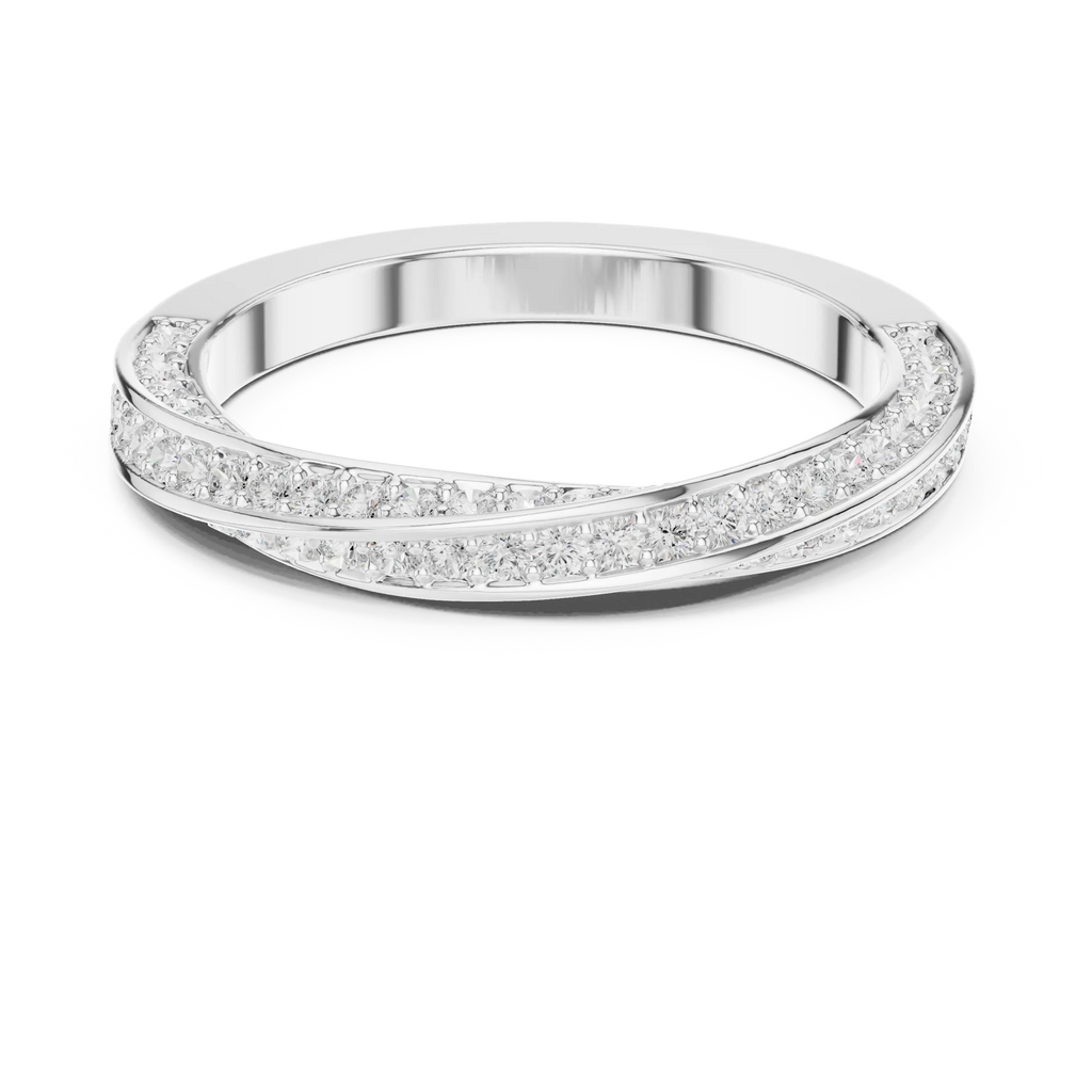 14K White Gold Criss Cross Lb Grown Diamond Pavé Band