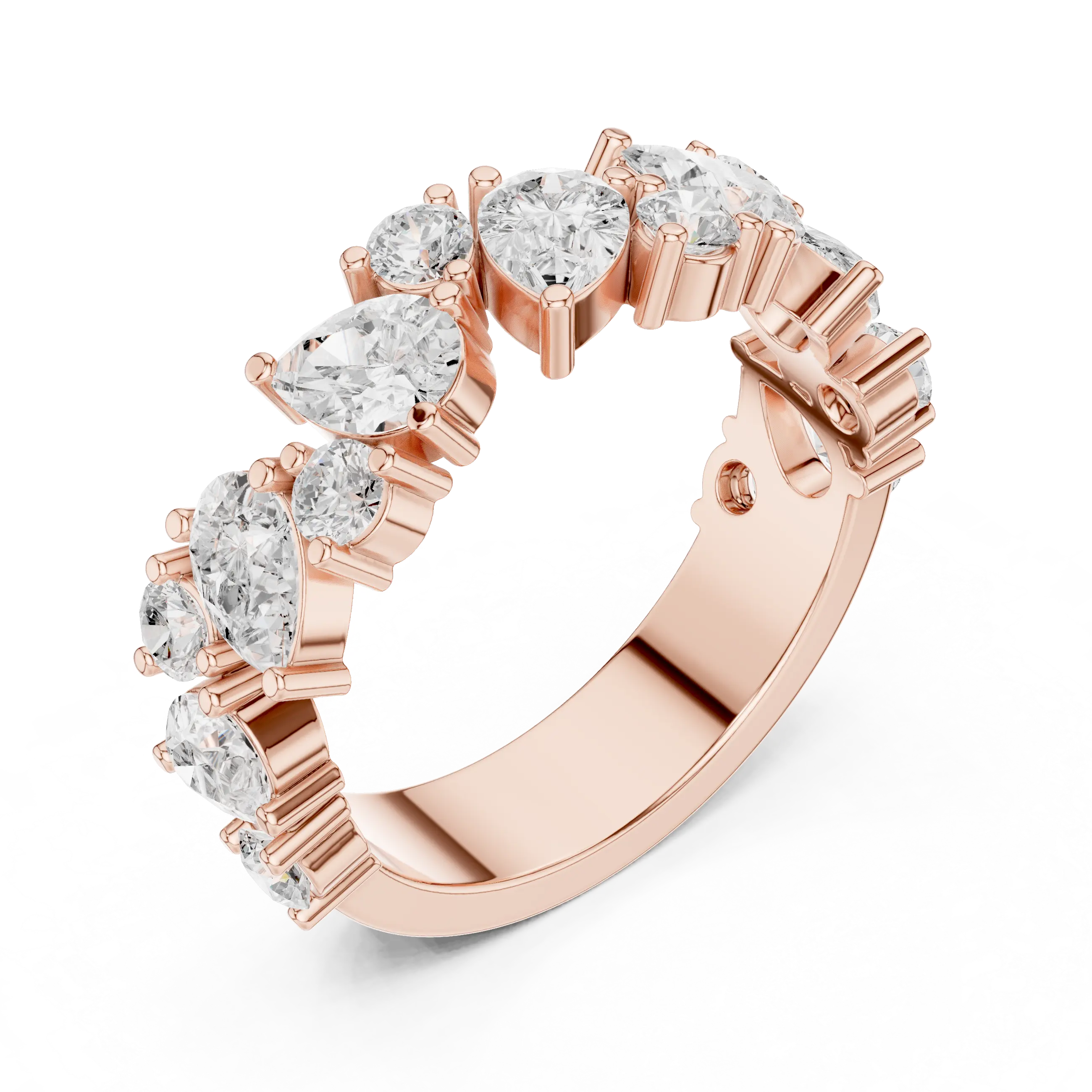 14K White Gold Multi-Shape Diamond Half Eternity Band