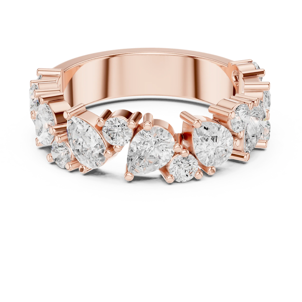 14K White Gold Multi-Shape Diamond Half Eternity Band