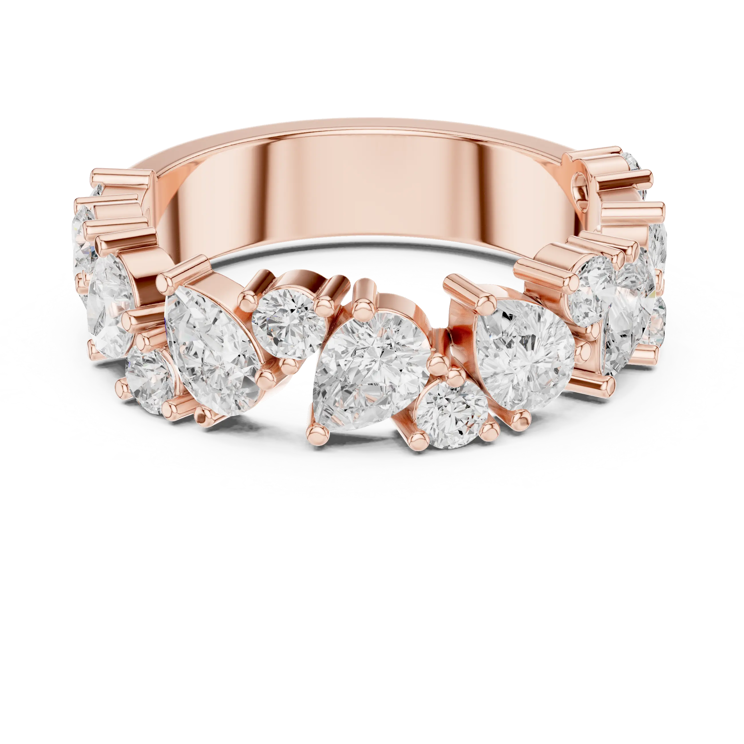 14K White Gold Multi-Shape Diamond Half Eternity Band