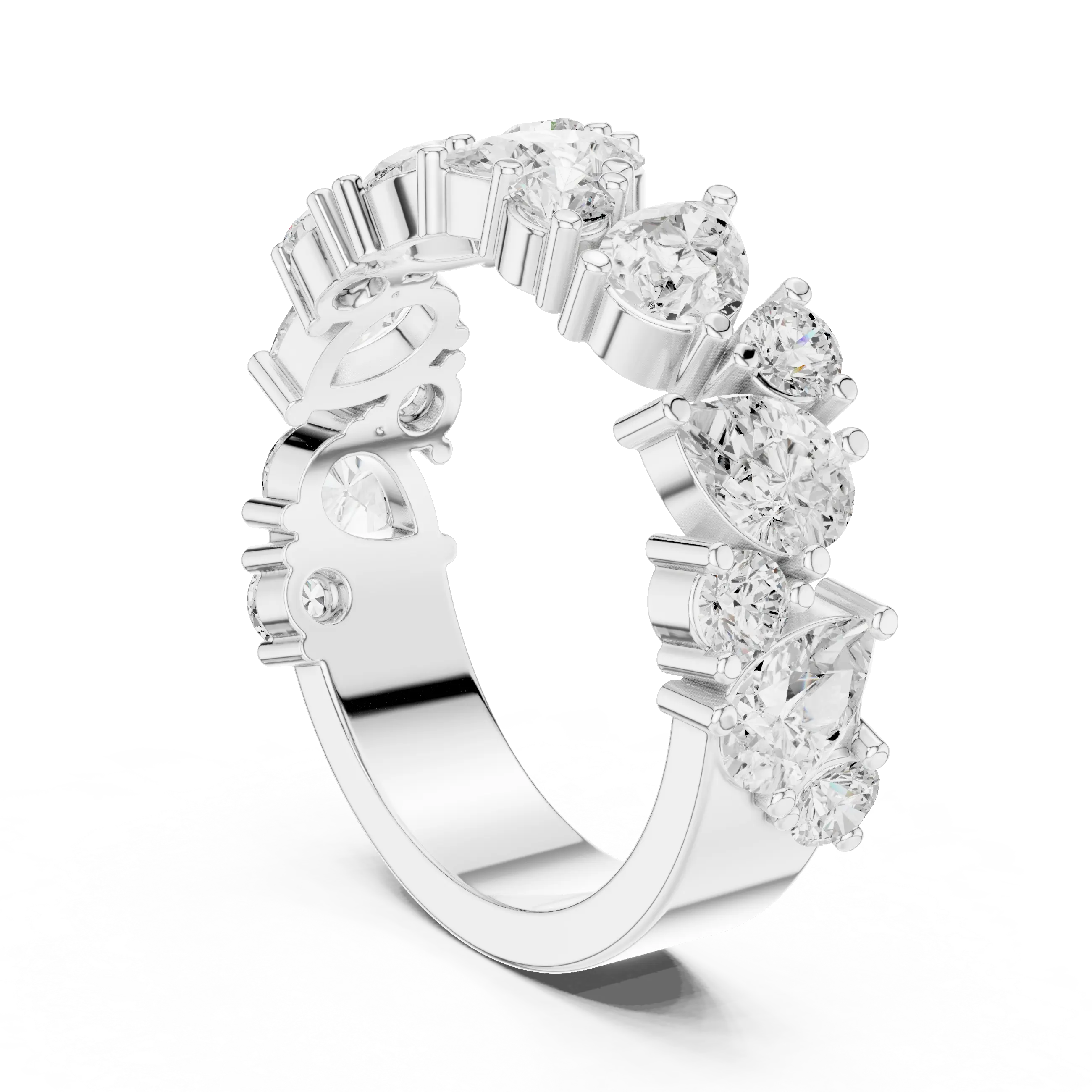 14K White Gold Multi-Shape Diamond Half Eternity Band