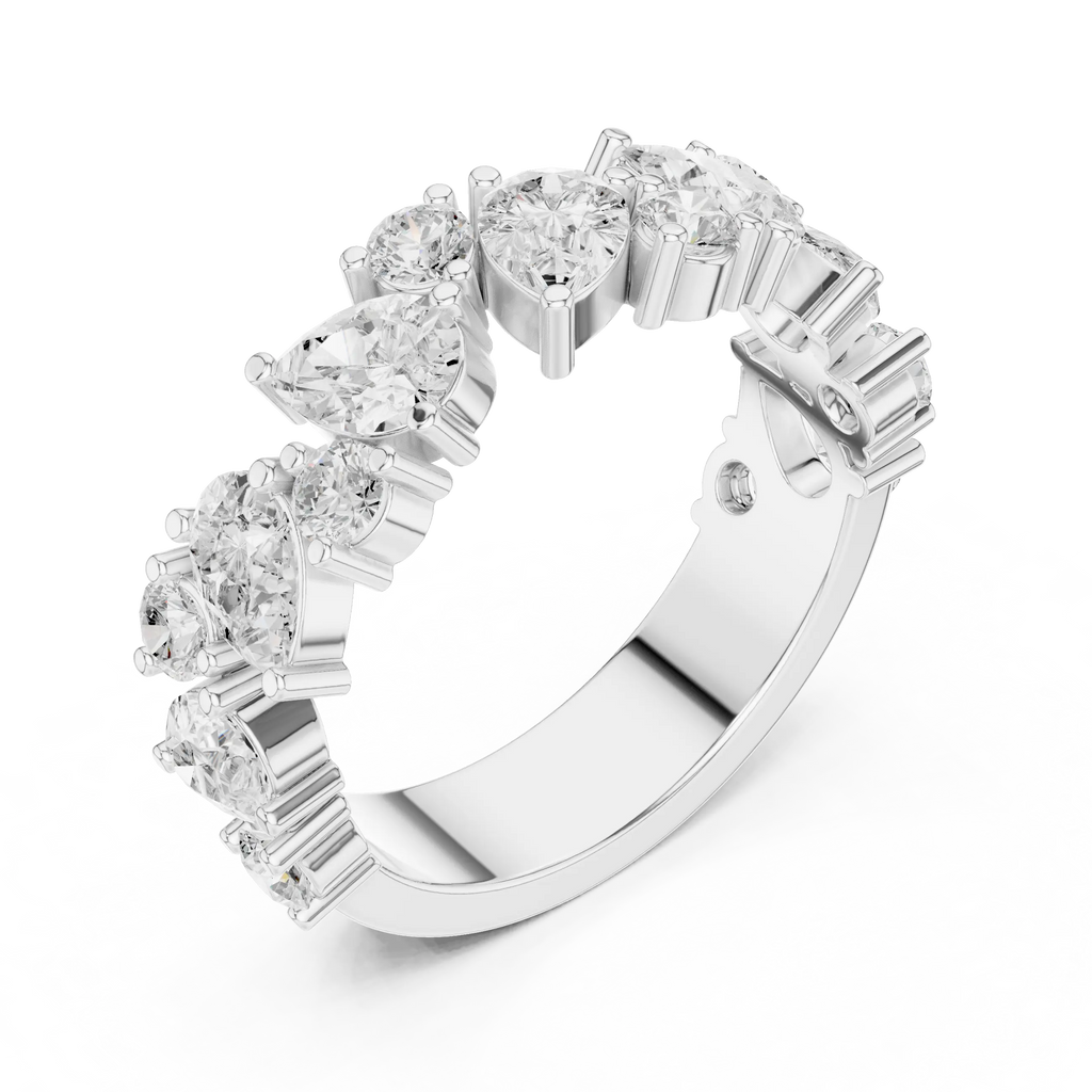 14K White Gold Multi-Shape Diamond Half Eternity Band