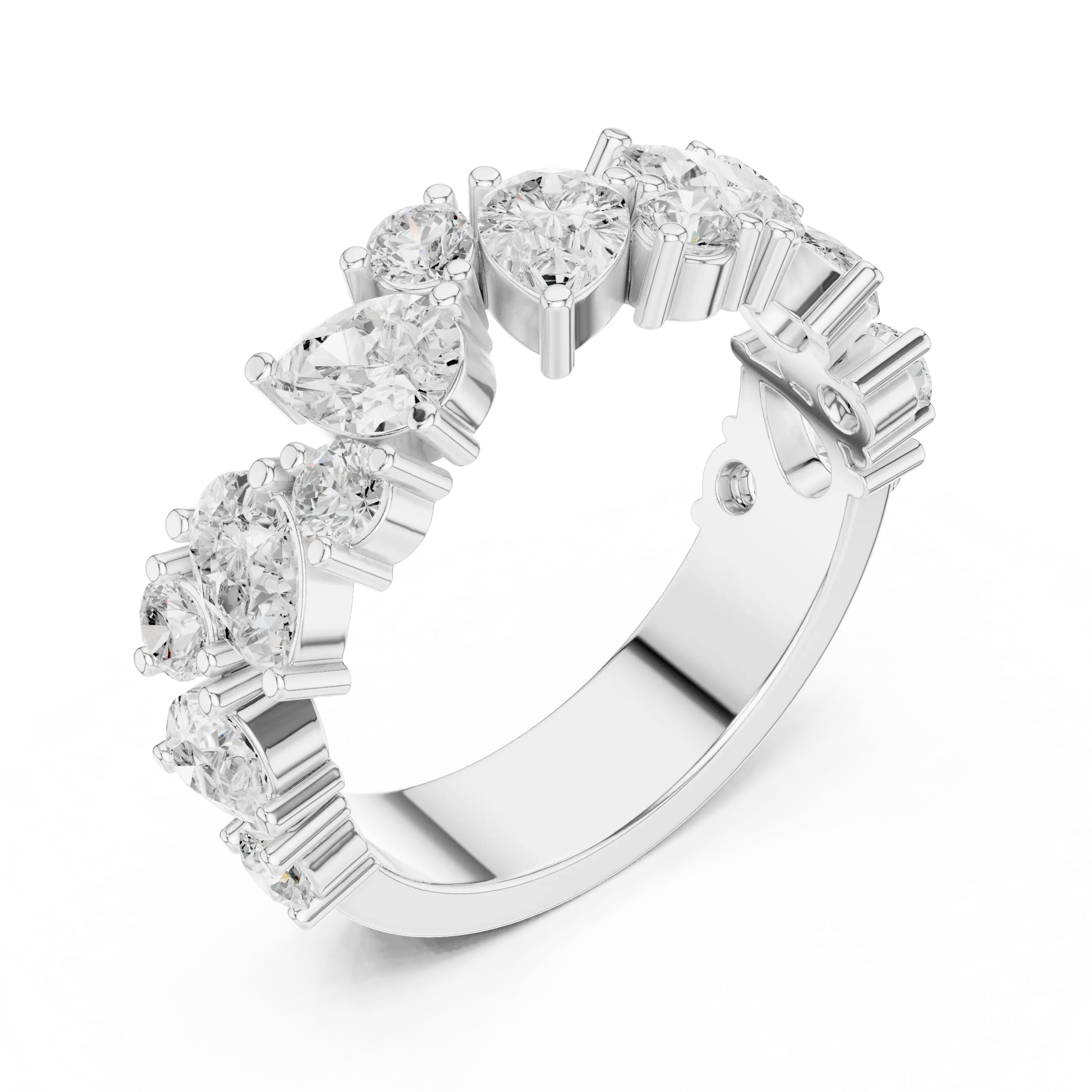 14K White Gold Multi-Shape Diamond Half Eternity Band