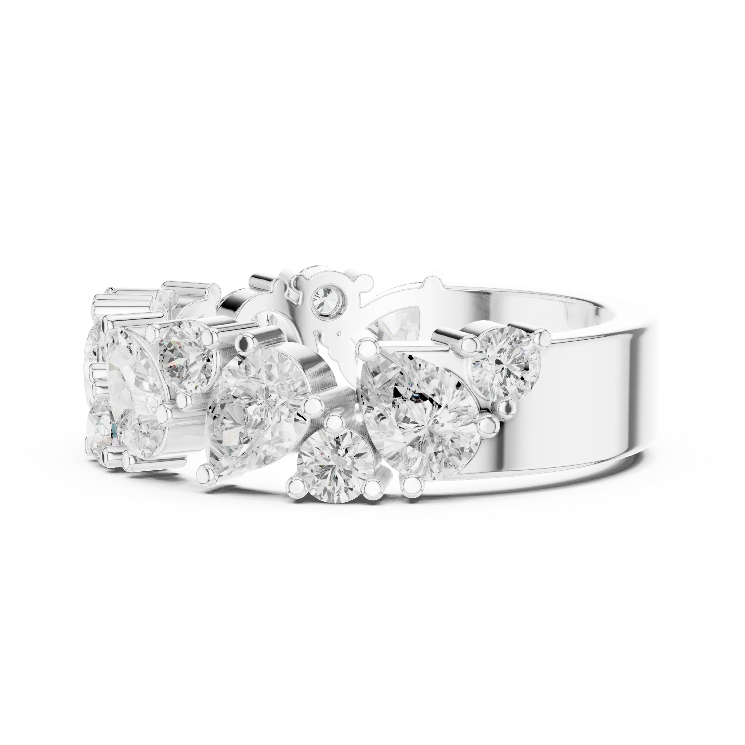 14K White Gold Multi-Shape Diamond Half Eternity Band
