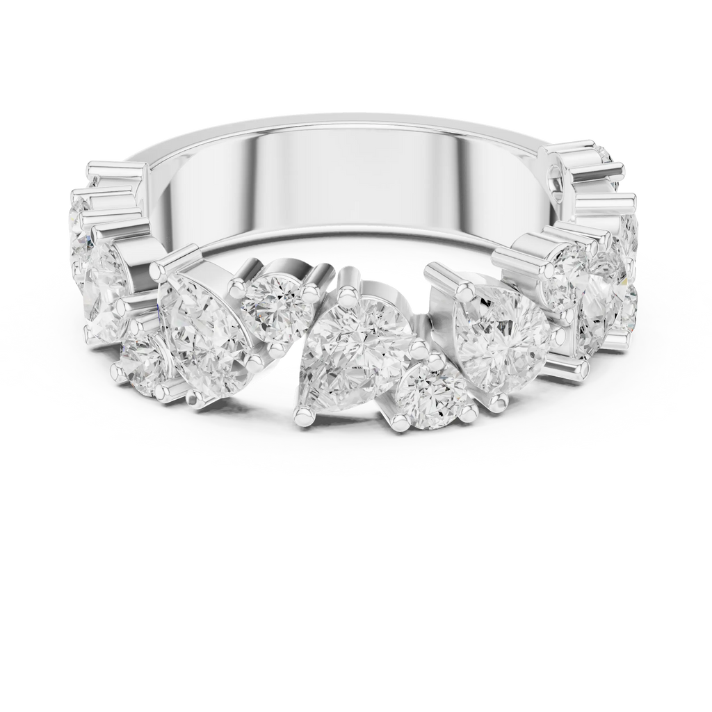 14K White Gold Multi-Shape Diamond Half Eternity Band