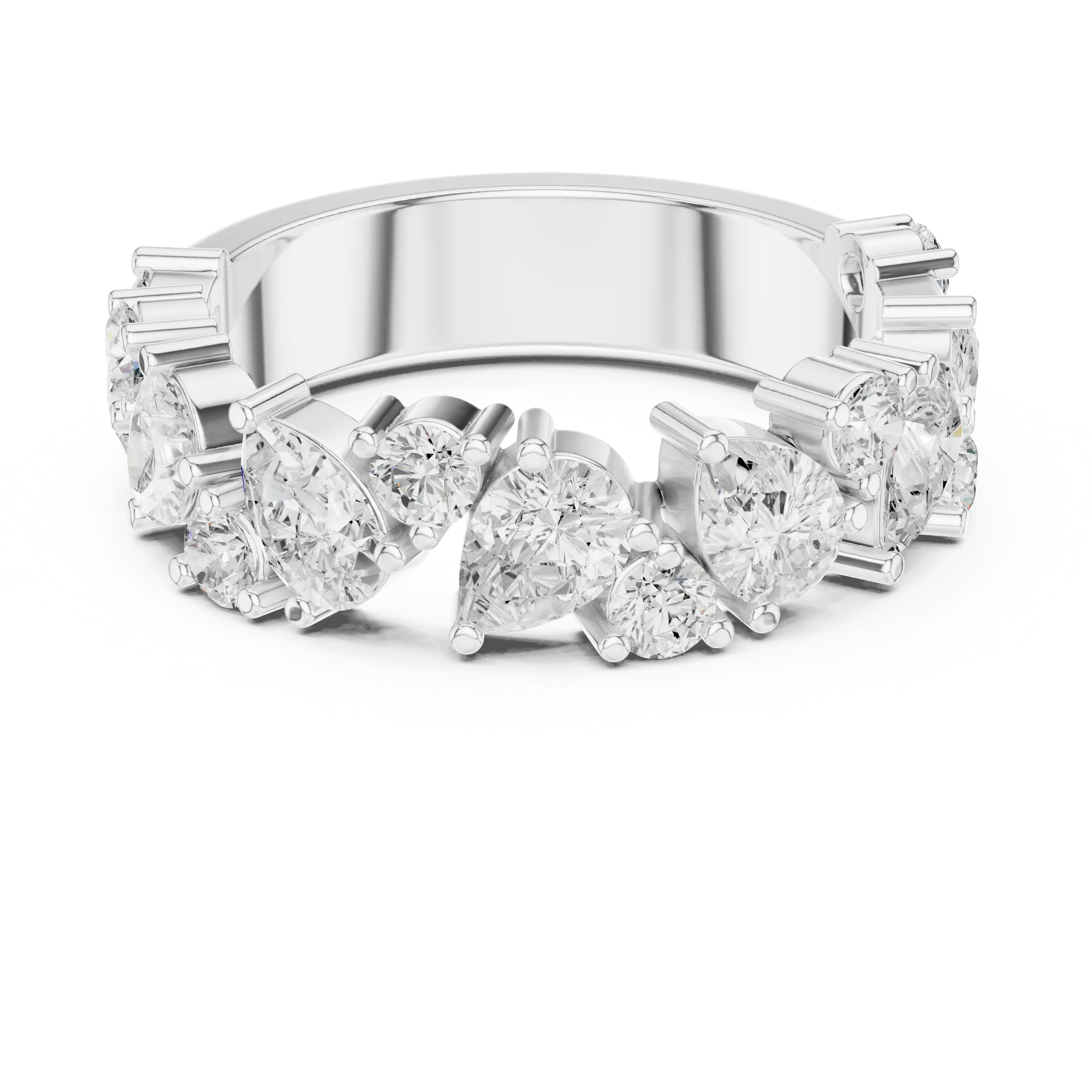 14K White Gold Multi-Shape Diamond Half Eternity Band