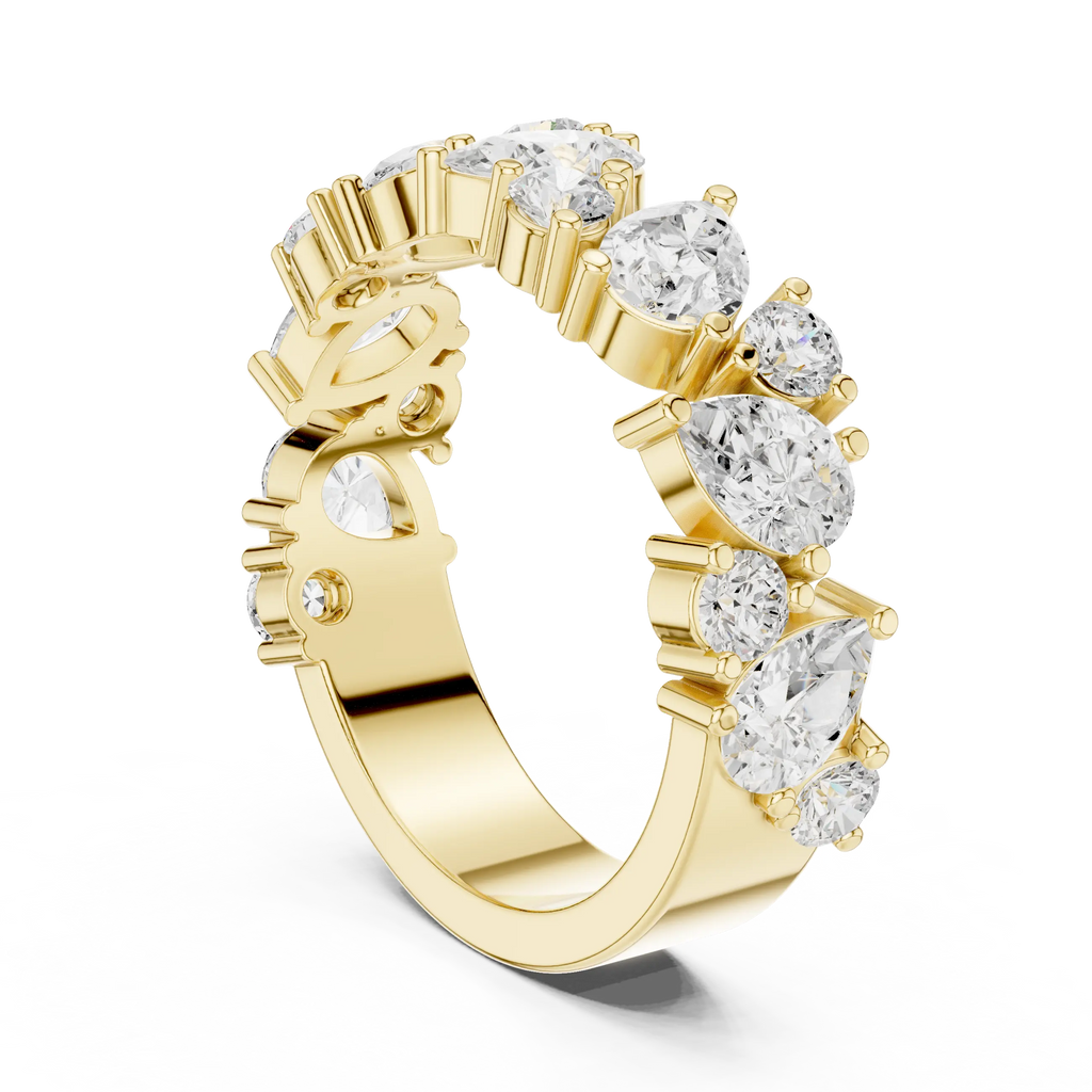 14K White Gold Multi-Shape Diamond Half Eternity Band