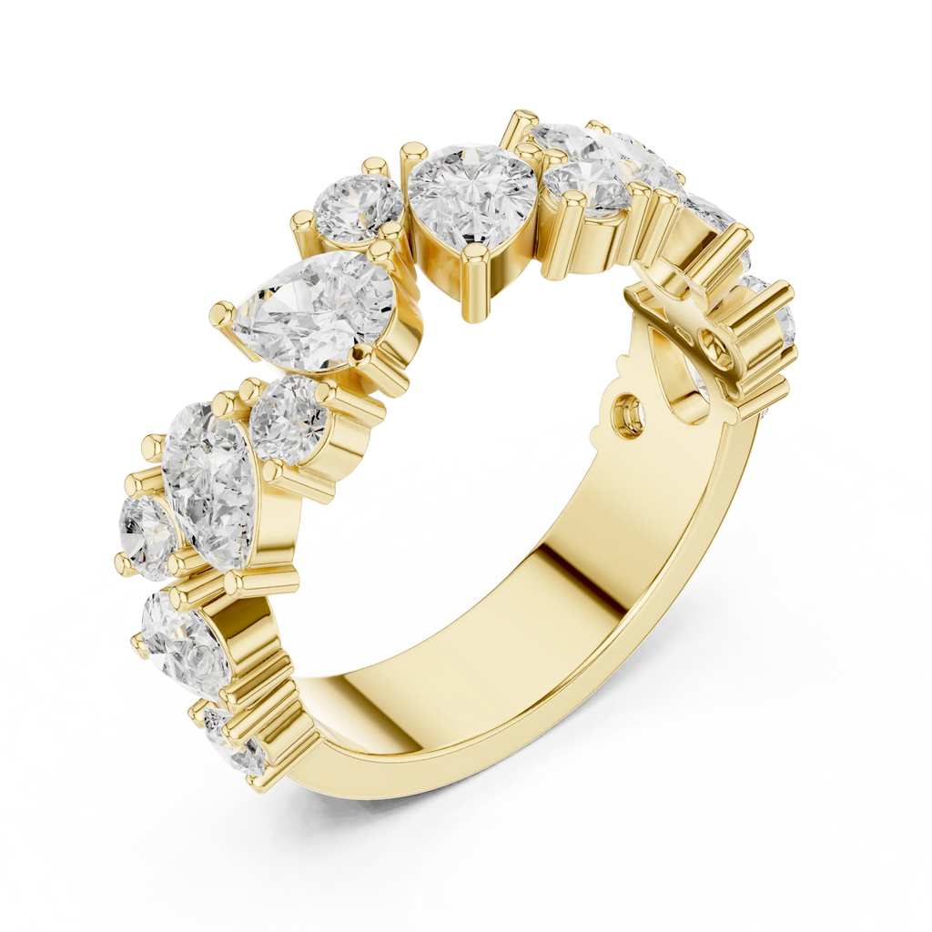 14K White Gold Multi-Shape Diamond Half Eternity Band