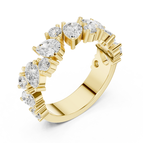 14K White Gold Multi-Shape Diamond Half Eternity Band
