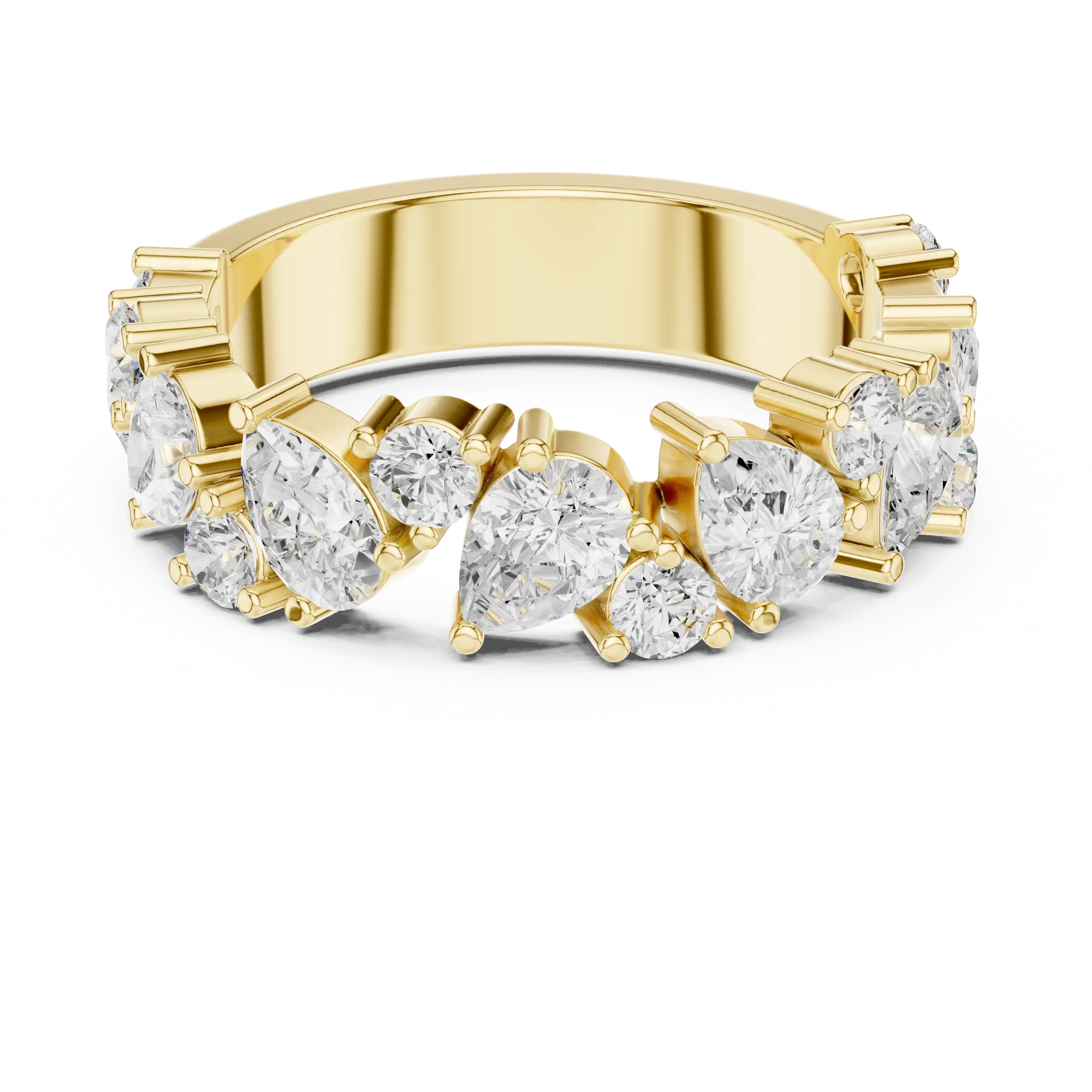 14K White Gold Multi-Shape Diamond Half Eternity Band