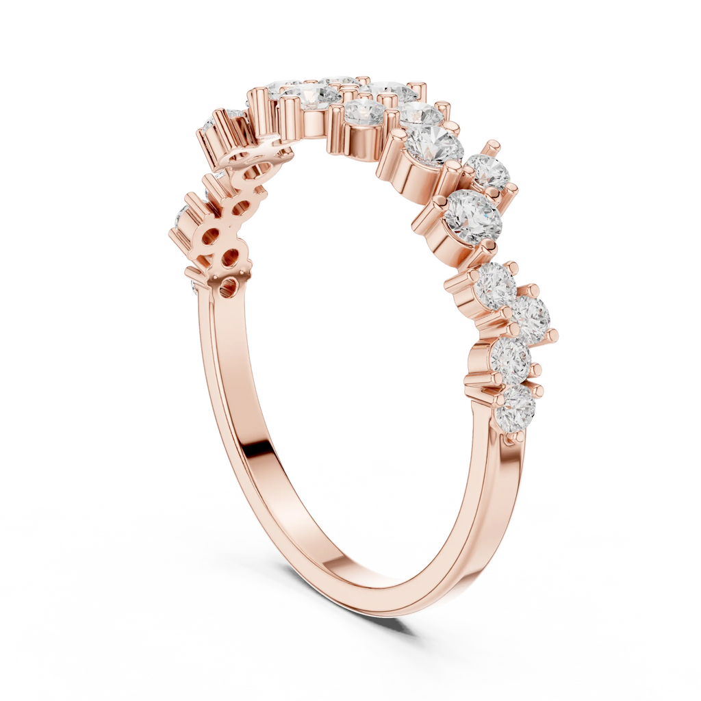 14K White Gold Staggered Round Diamond Cluster Ring
