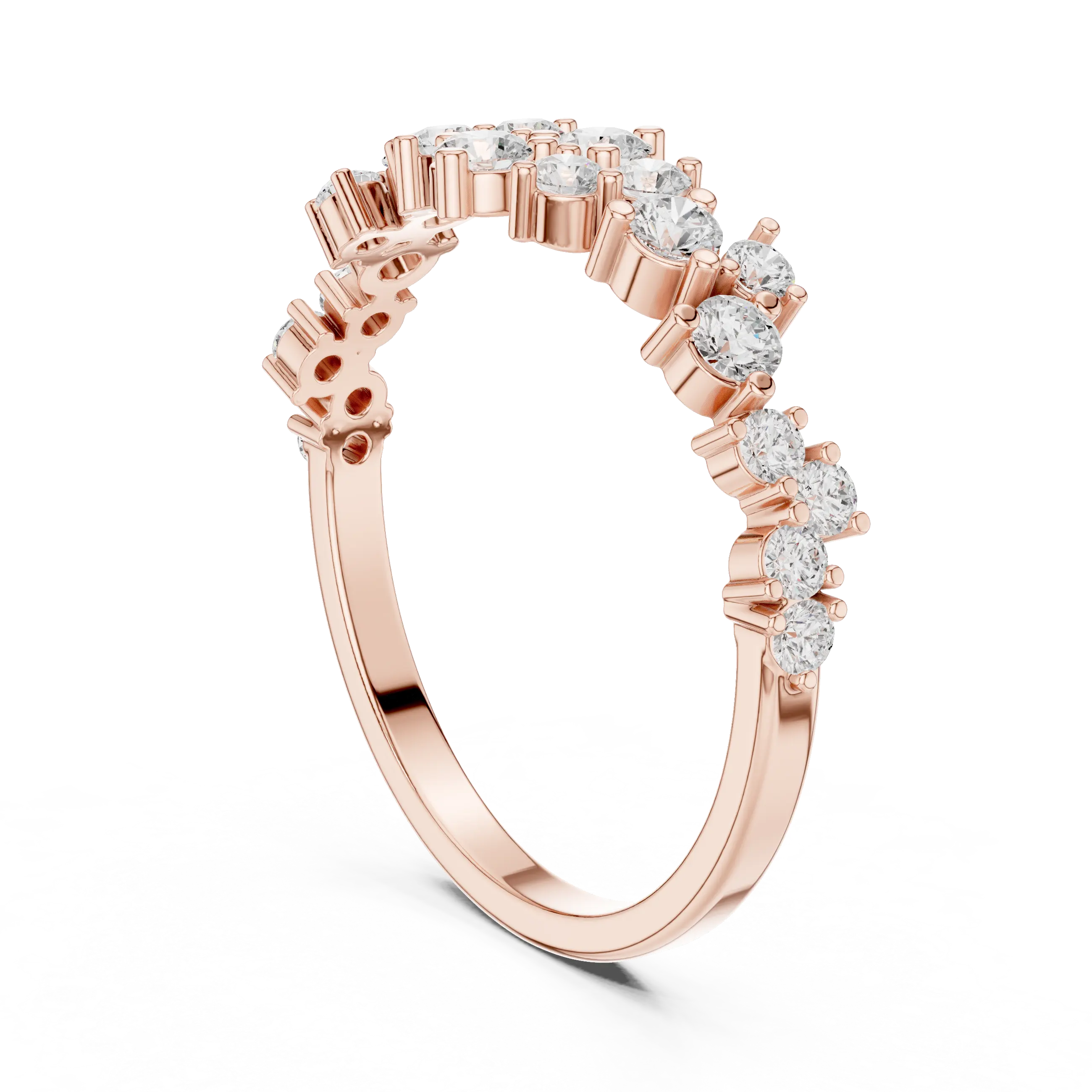 14K White Gold Staggered Round Diamond Cluster Ring