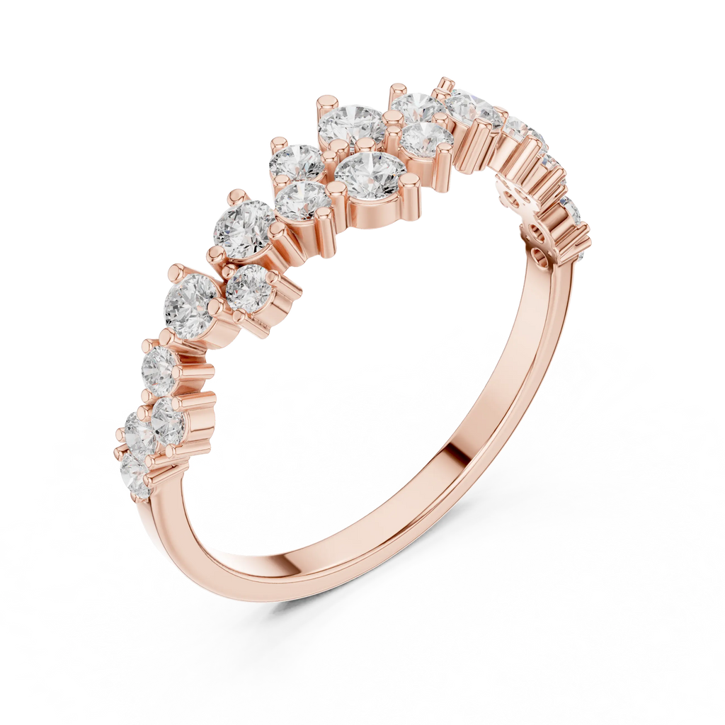 14K White Gold Staggered Round Diamond Cluster Ring
