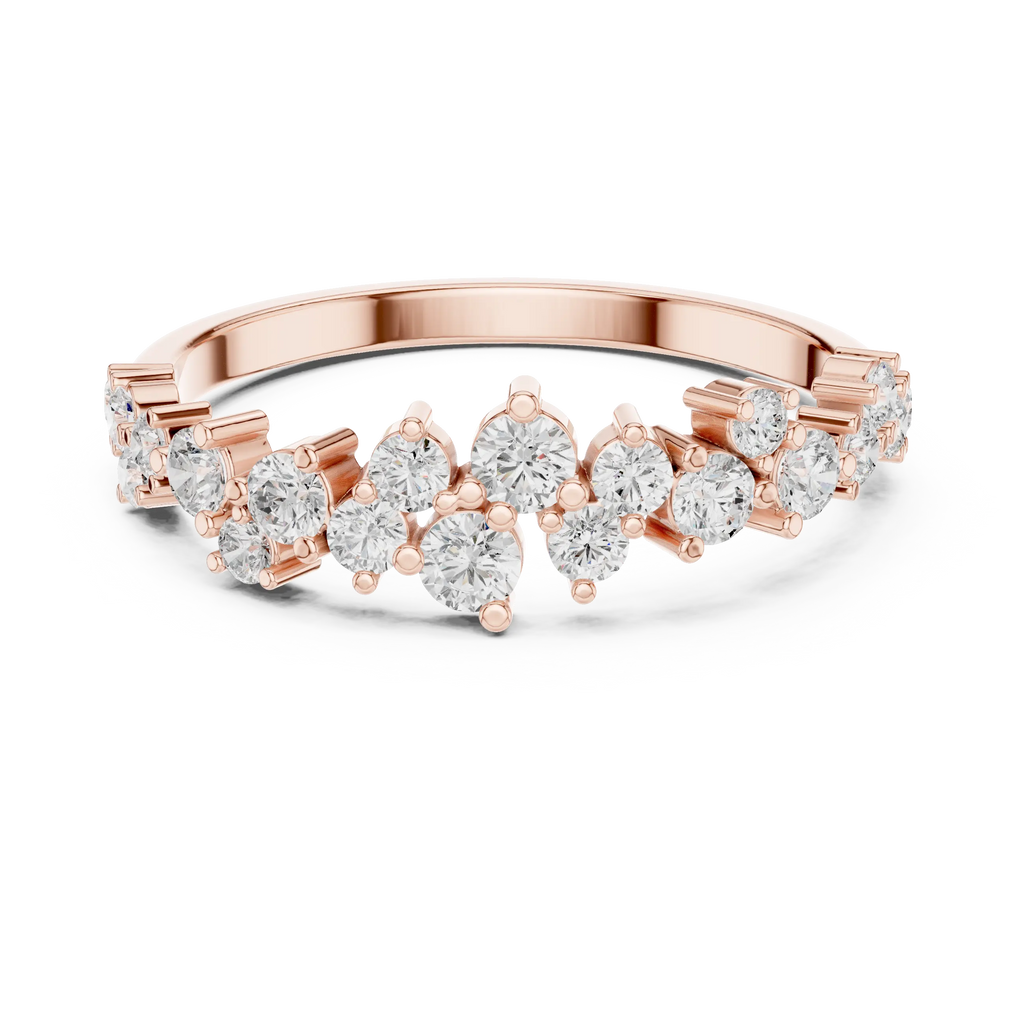 14K White Gold Staggered Round Diamond Cluster Ring