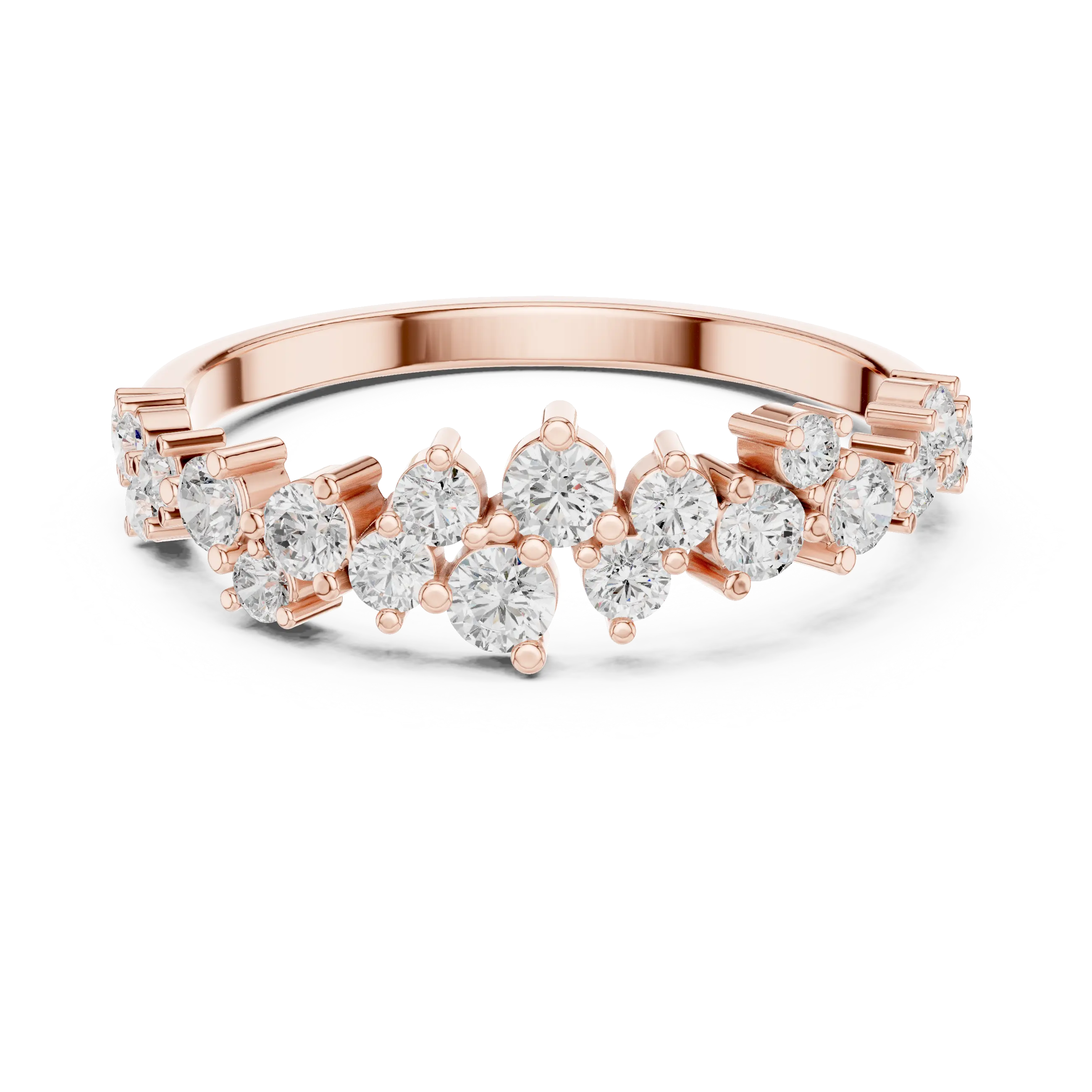 14K White Gold Staggered Round Diamond Cluster Ring