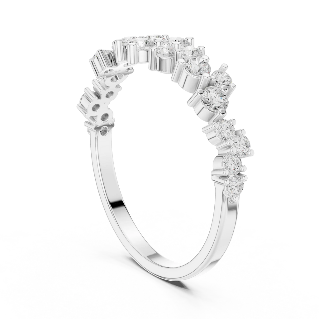 14K White Gold Staggered Round Diamond Cluster Ring