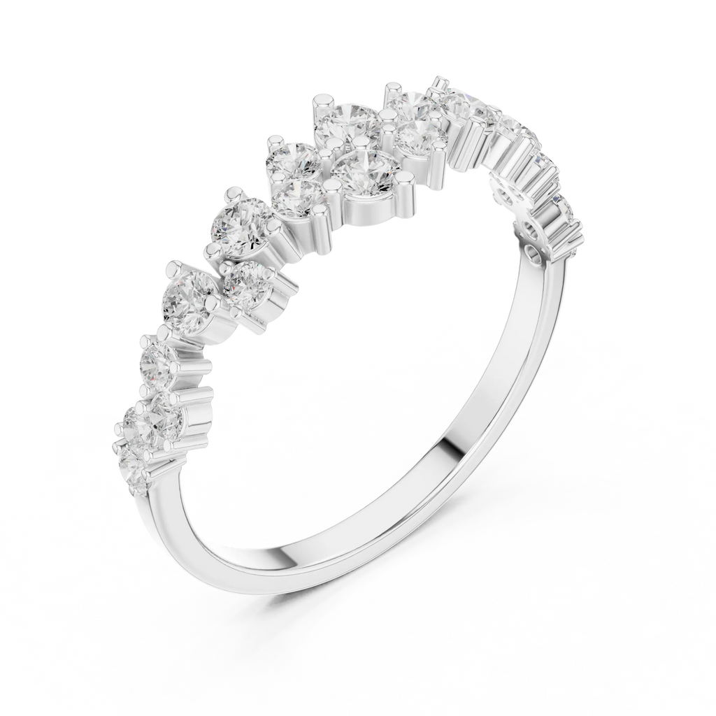 14K White Gold Staggered Round Diamond Cluster Ring