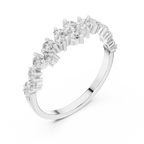 14K White Gold Staggered Round Diamond Cluster Ring