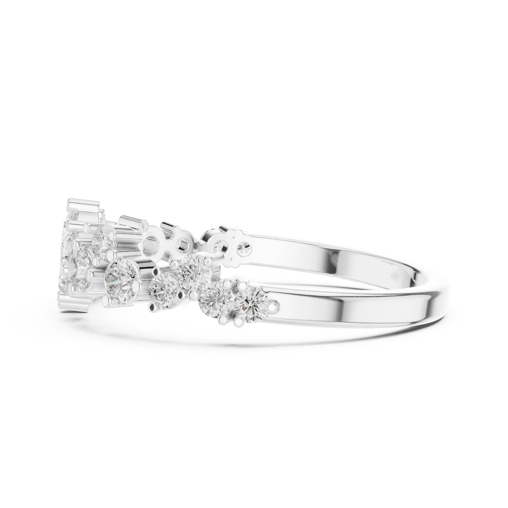 14K White Gold Staggered Round Diamond Cluster Ring