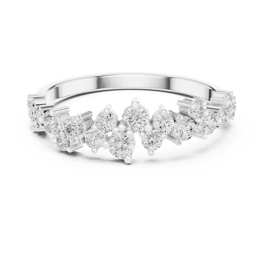 14K White Gold Staggered Round Diamond Cluster Ring