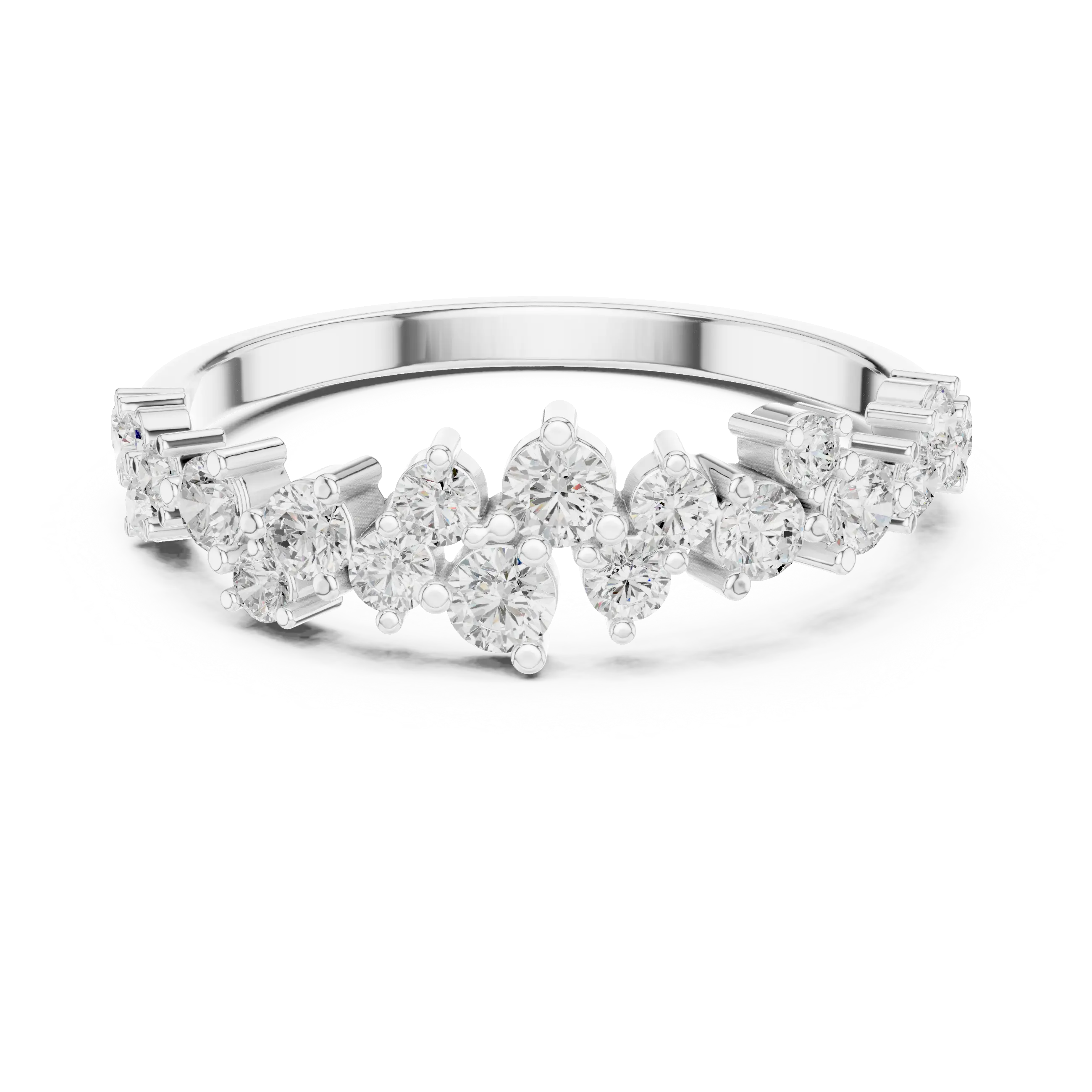 14K White Gold Staggered Round Diamond Cluster Ring