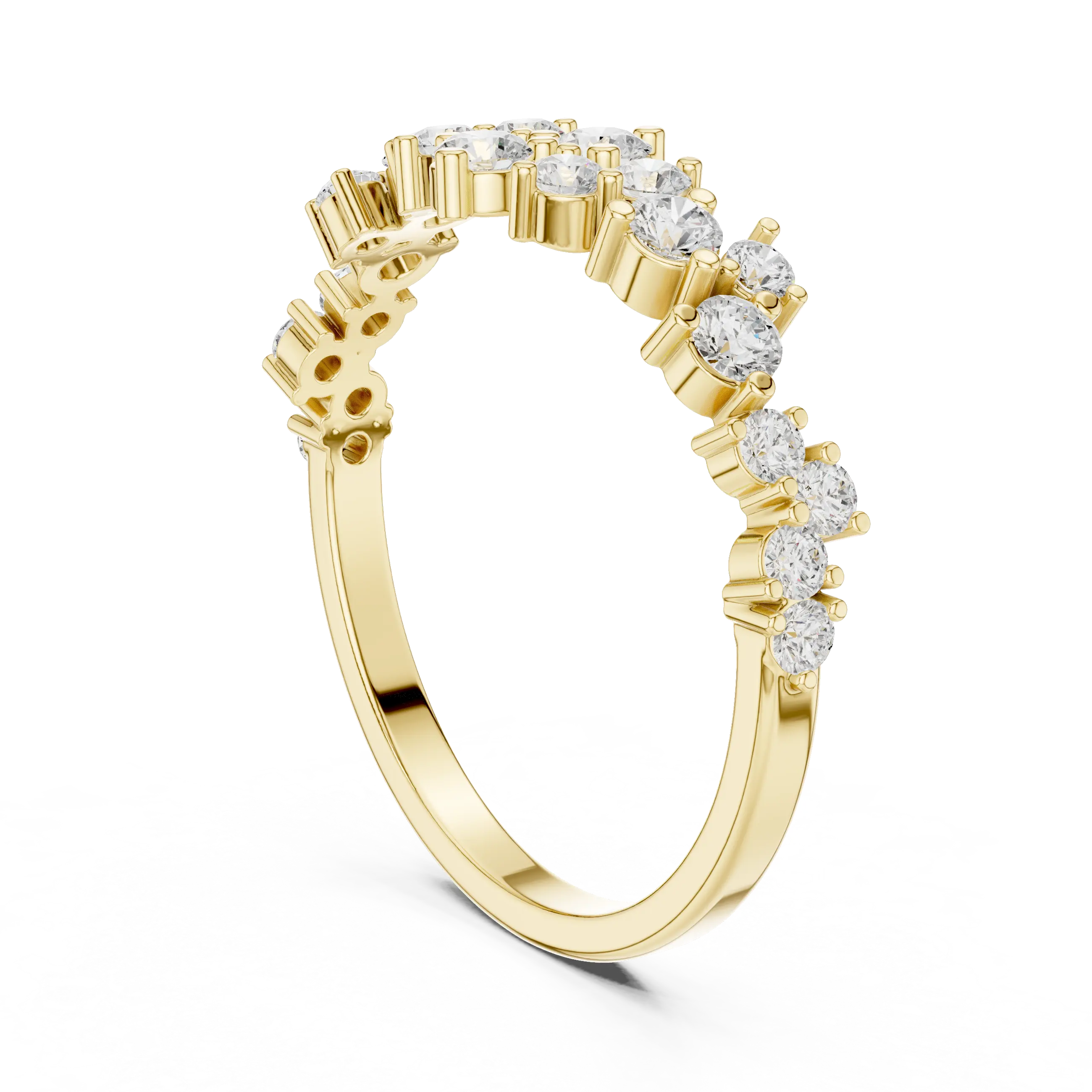 14K White Gold Staggered Round Diamond Cluster Ring