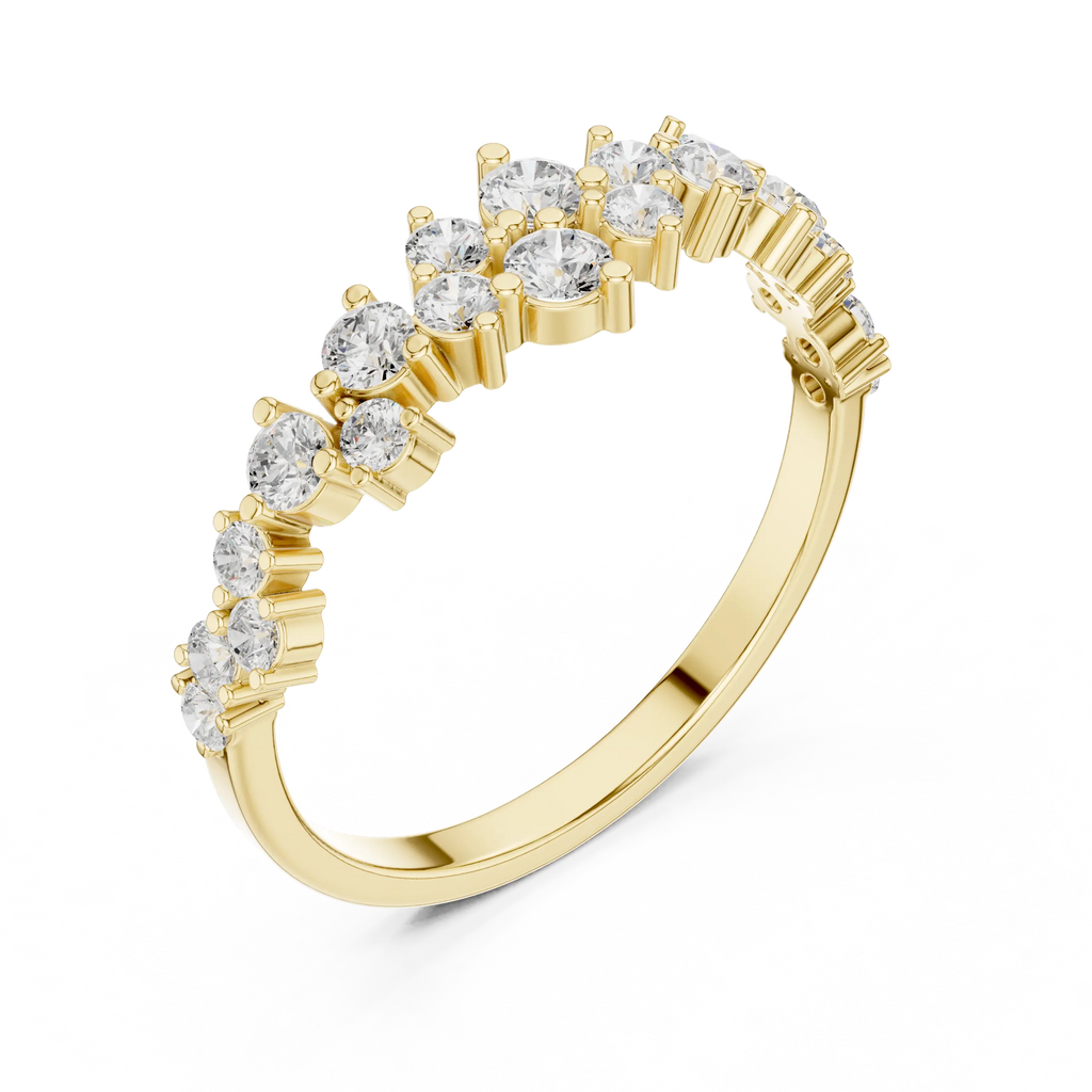 14K White Gold Staggered Round Diamond Cluster Ring