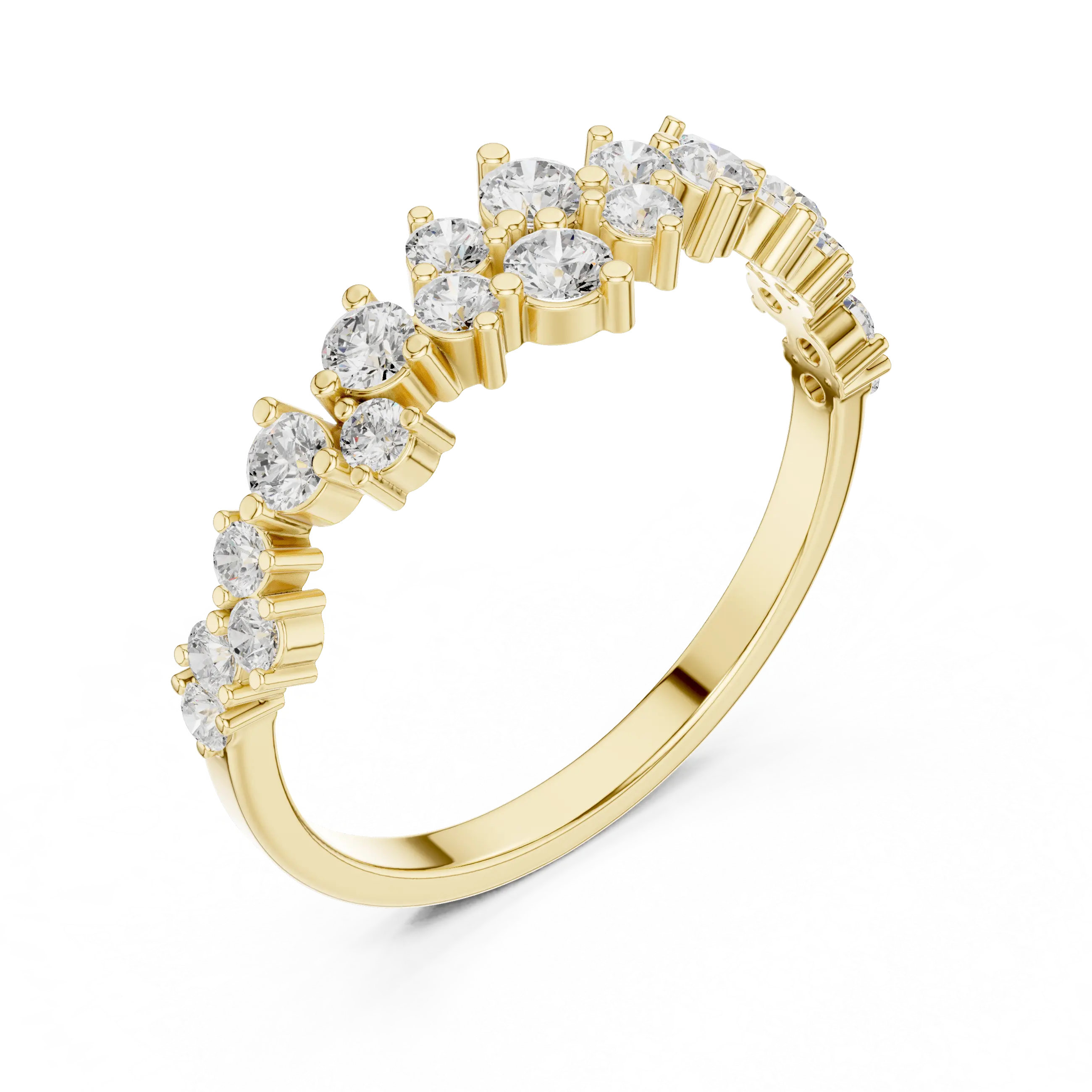 14K White Gold Staggered Round Diamond Cluster Ring