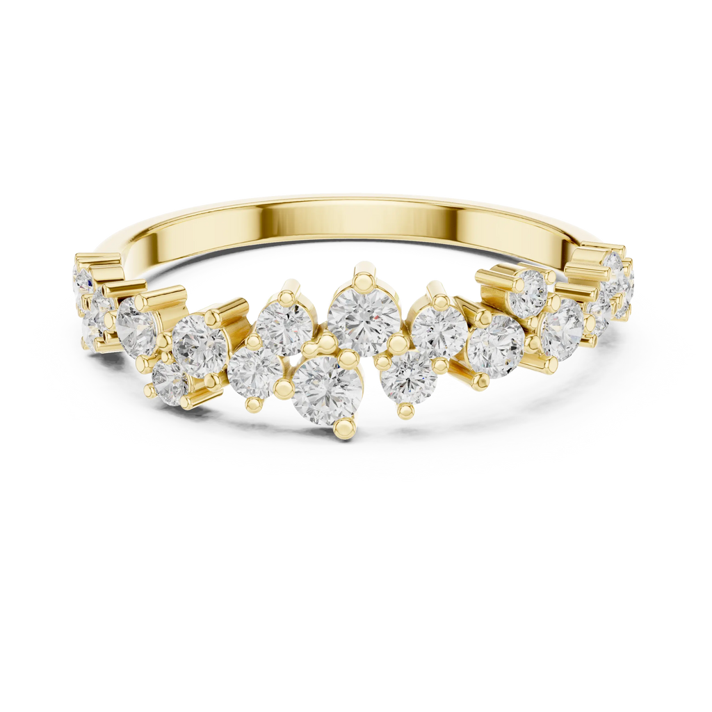 14K White Gold Staggered Round Diamond Cluster Ring