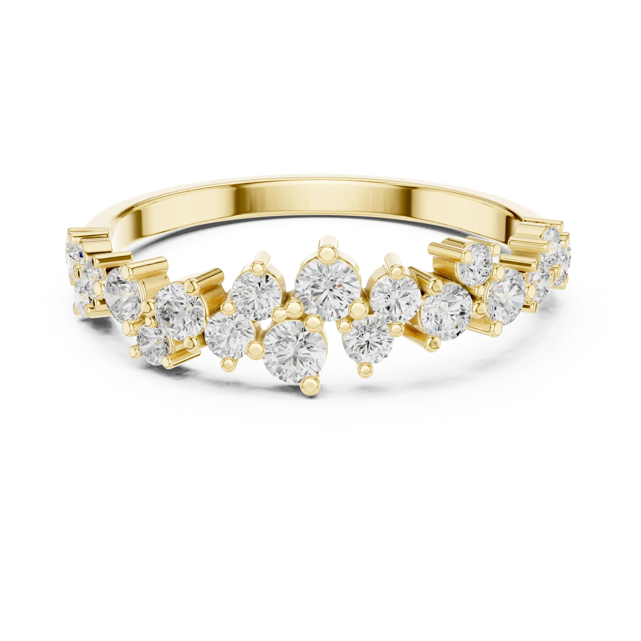 14K White Gold Staggered Round Diamond Cluster Ring
