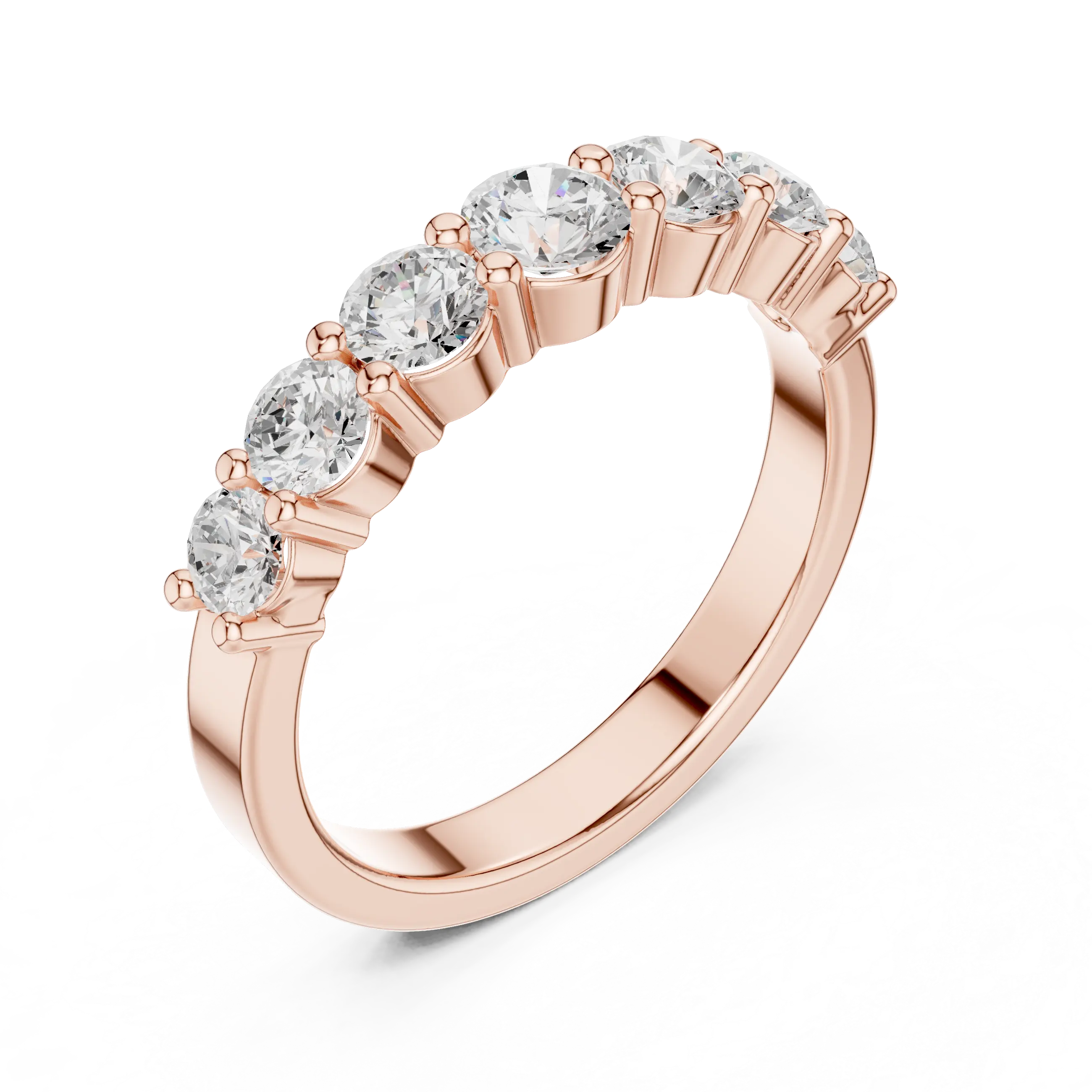 18K White Gold 7-Stone Round Diamond Shared Prong Band
