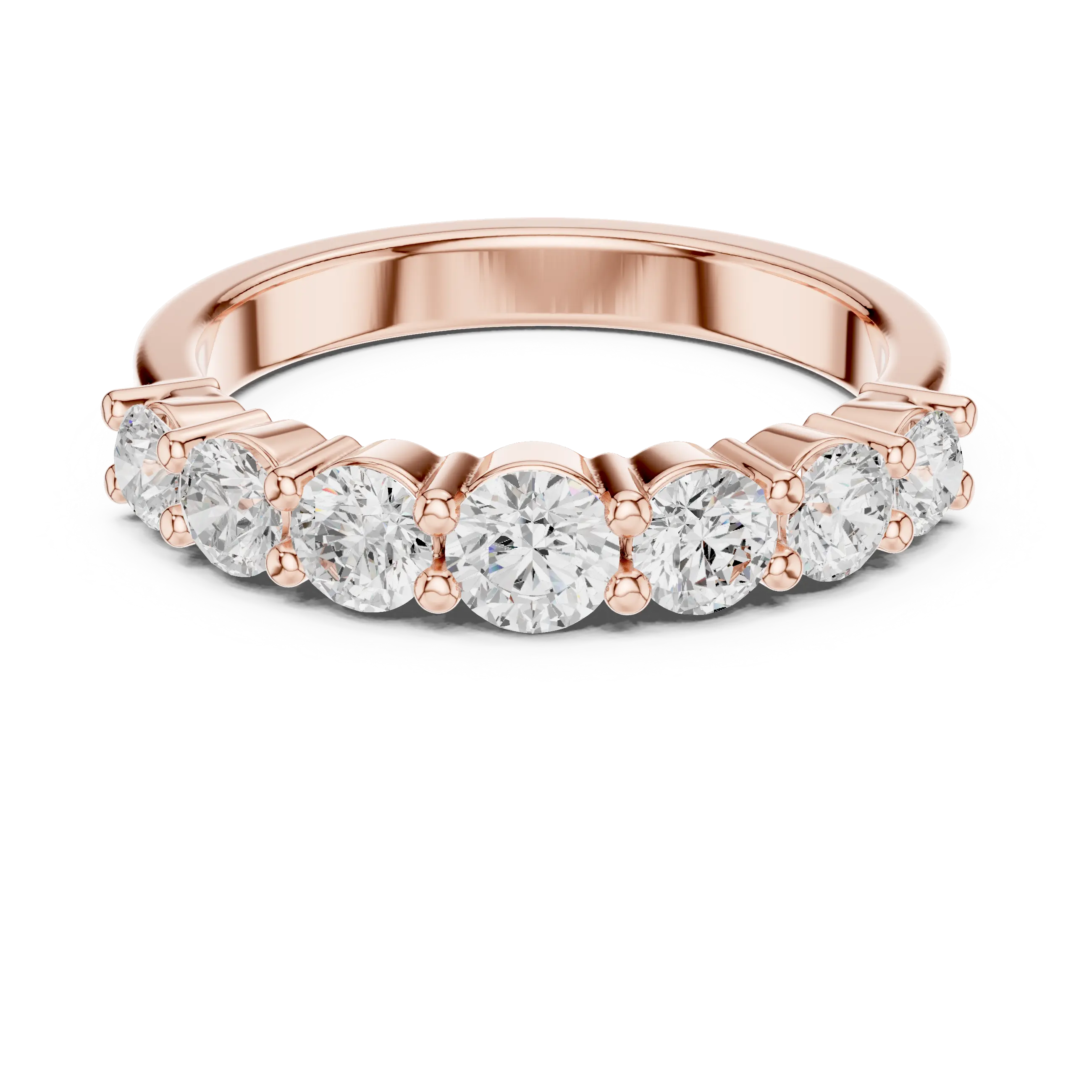 18K White Gold 7-Stone Round Diamond Shared Prong Band