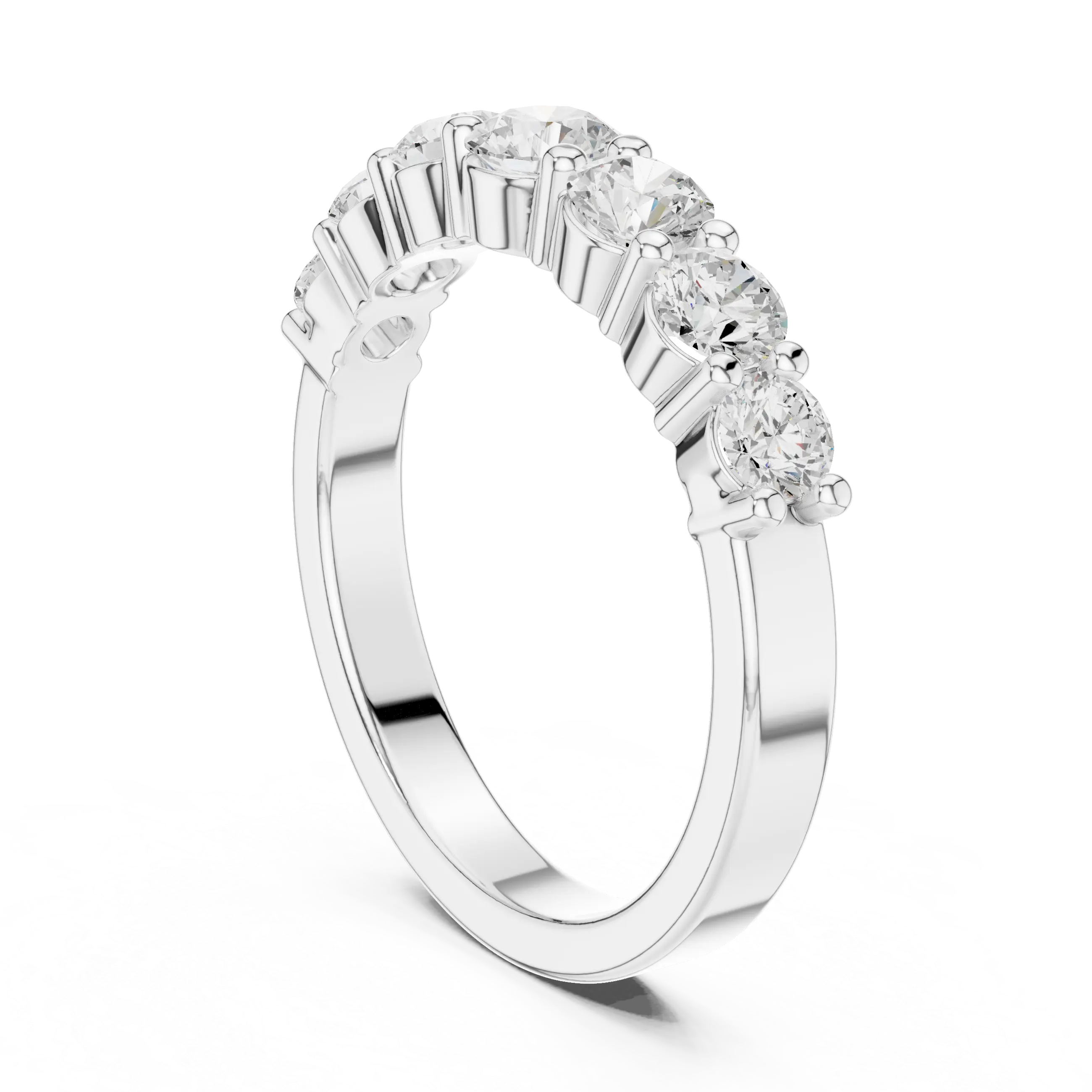18K White Gold 7-Stone Round Diamond Shared Prong Band