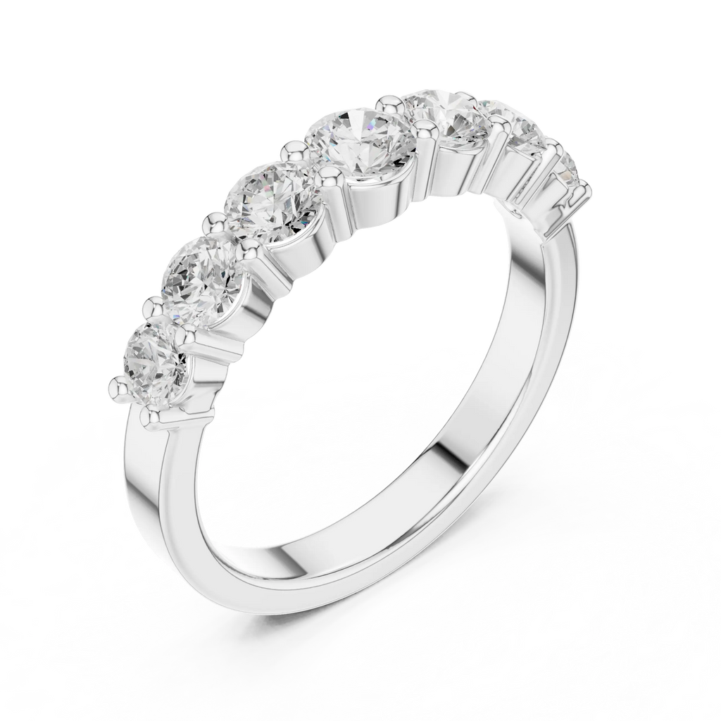18K White Gold 7-Stone Round Diamond Shared Prong Band