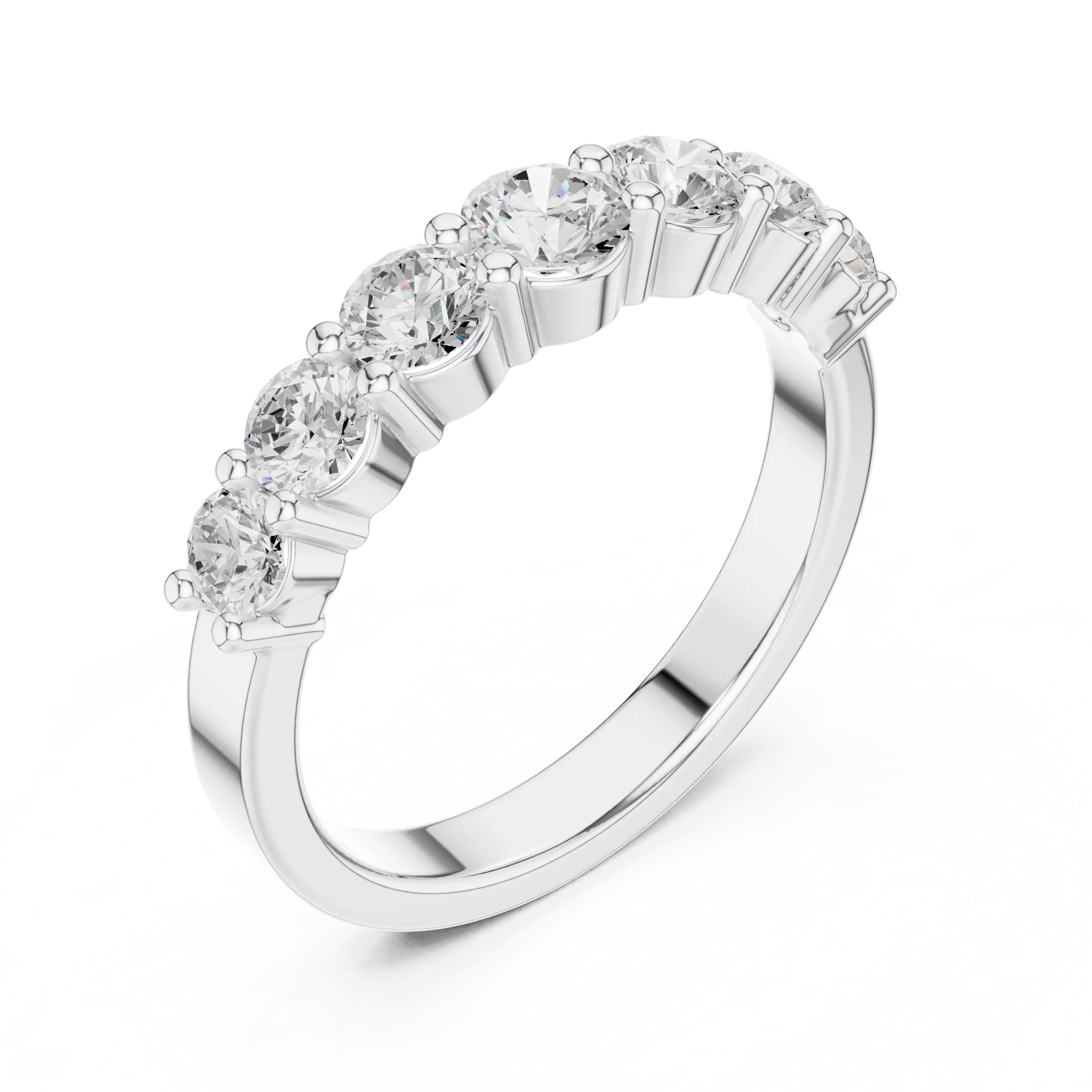 18K White Gold 7-Stone Round Diamond Shared Prong Band